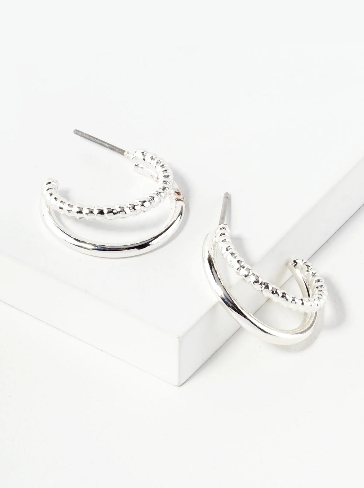 Dual Texture Layered 20mm Hoop Earrings