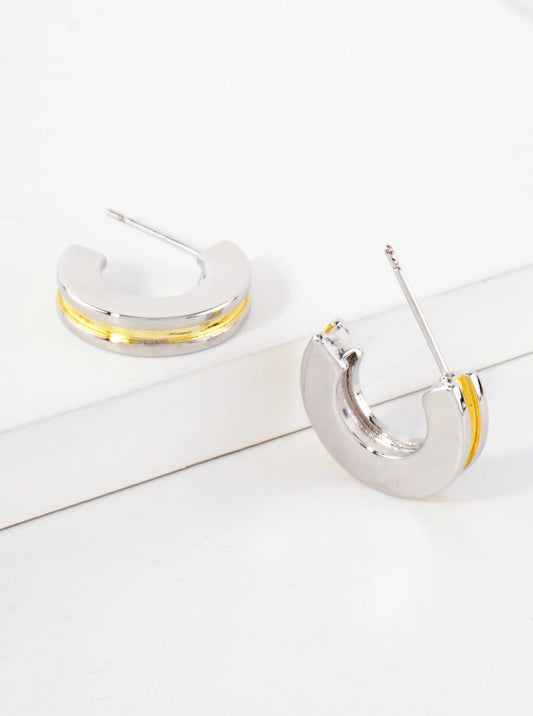 Dual-Tone 15mm 14K-Gold-Dipped Brass Small Open-Huggie Hoop Earrings