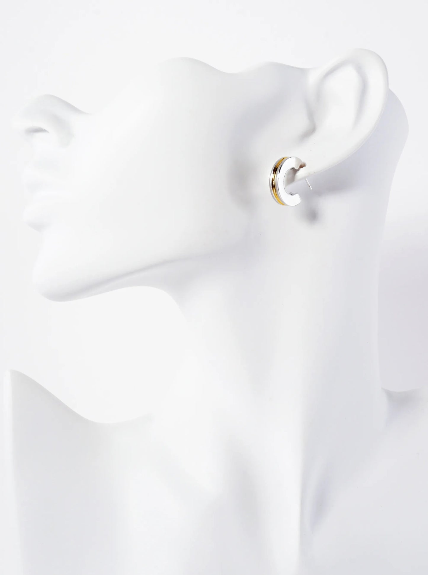 Dual-Tone 15mm 14K-Gold-Dipped Brass Small Open-Huggie Hoop Earrings