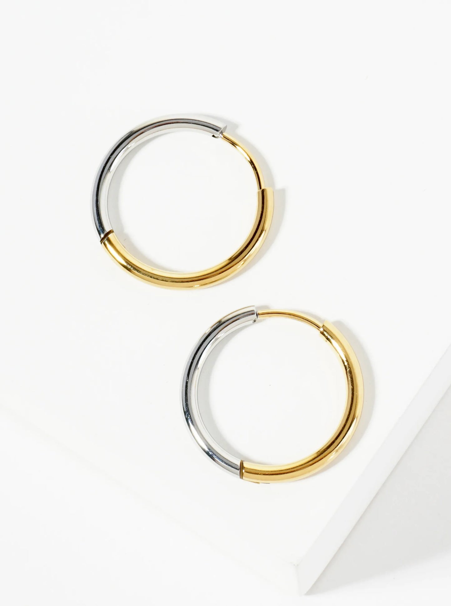 Dual-Tone 20mm Hypoallergenic Stainless Steel Endless Hoop Earrings