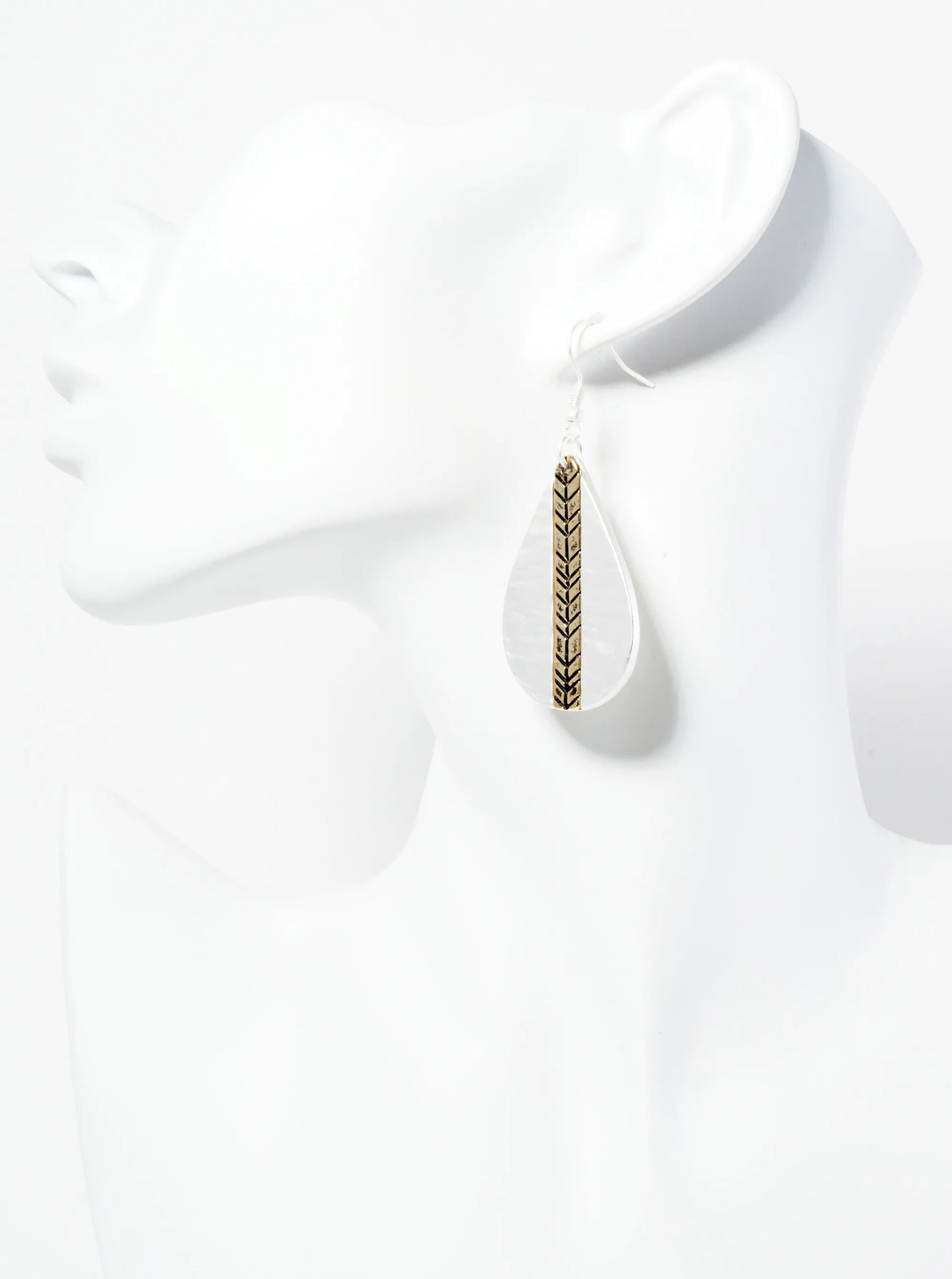 Dual-Tone Chevron Engraved Hammered Teardrop Dangle Earrings