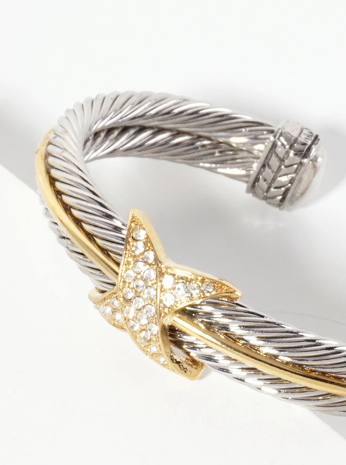 Dual-Tone Crystal-Pave Crossover Accent Open Cuff Bracelet