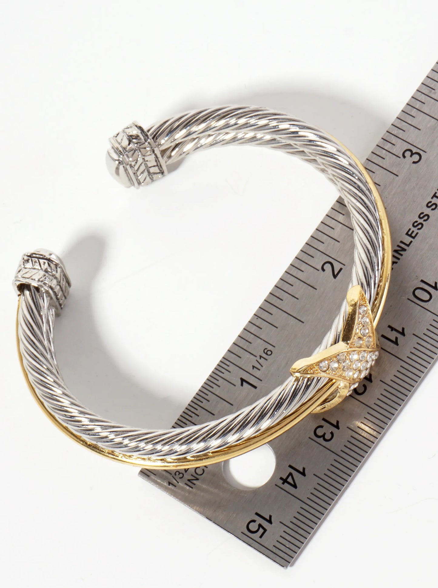 Dual-Tone Crystal-Pave Crossover Accent Open Cuff Bracelet