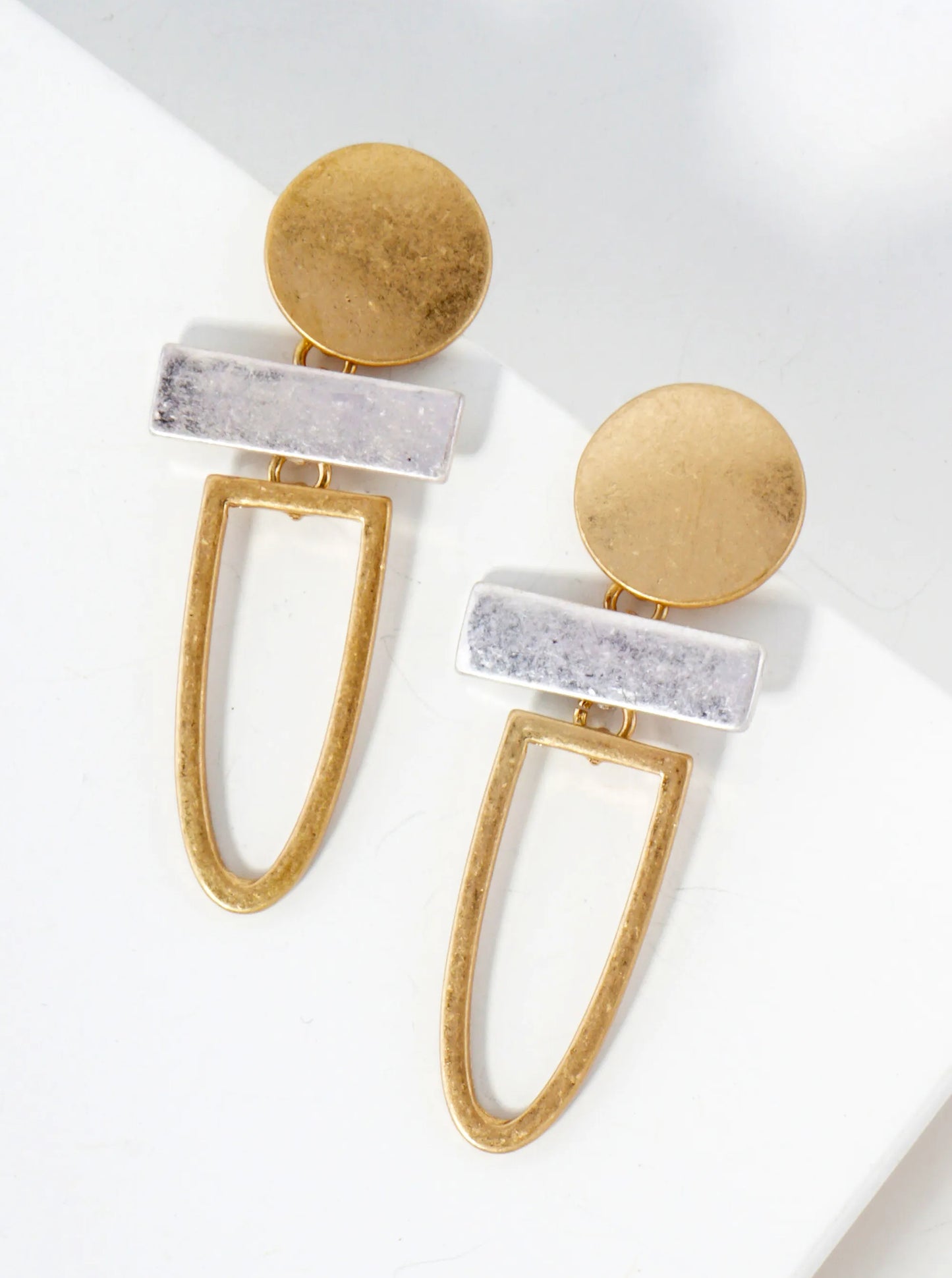 Dual-Tone Geometric Metal Dangle Earrings