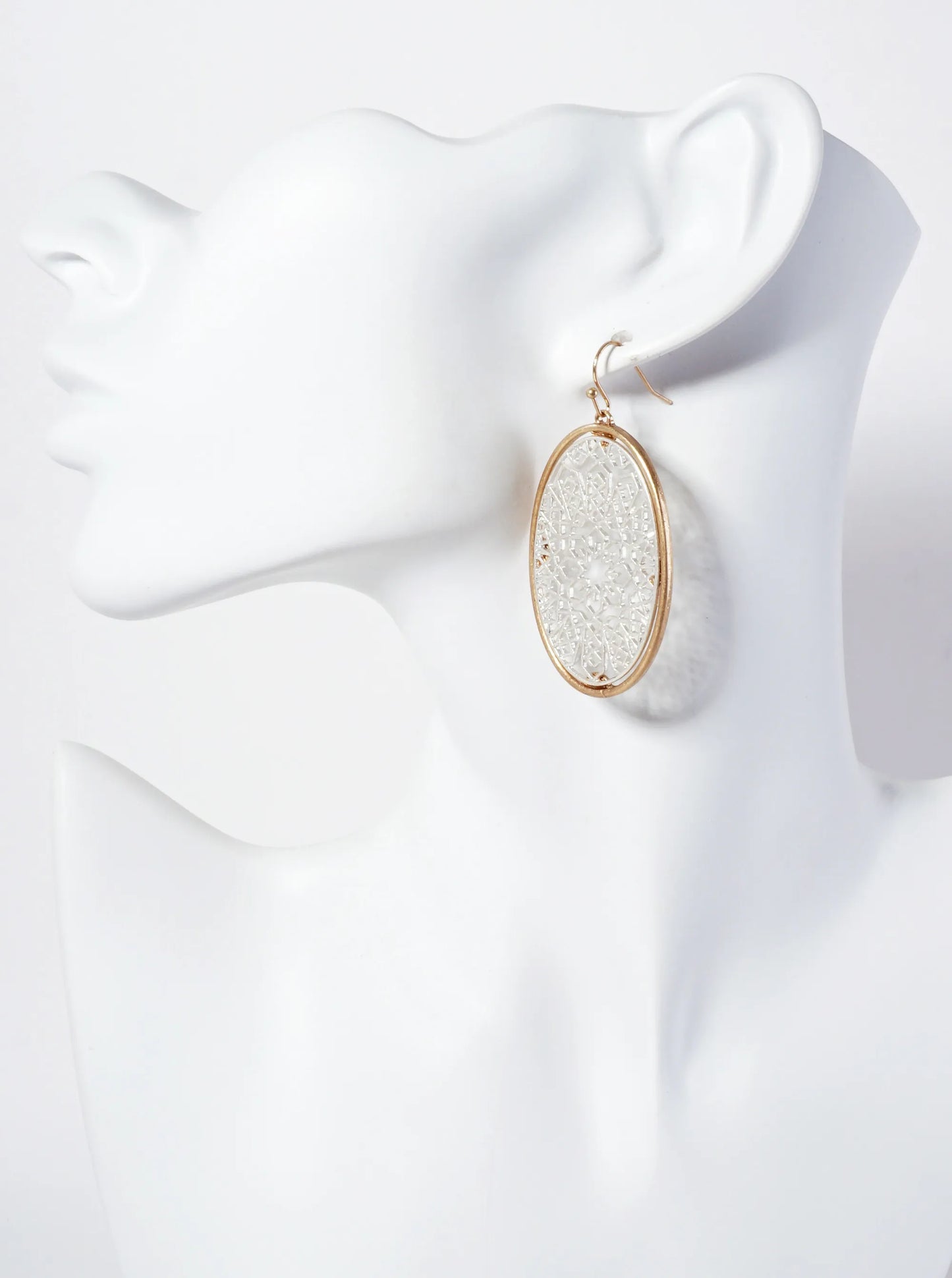 Dual-Tone Geometric-Pattern Filigree Oval Dangle Earrings