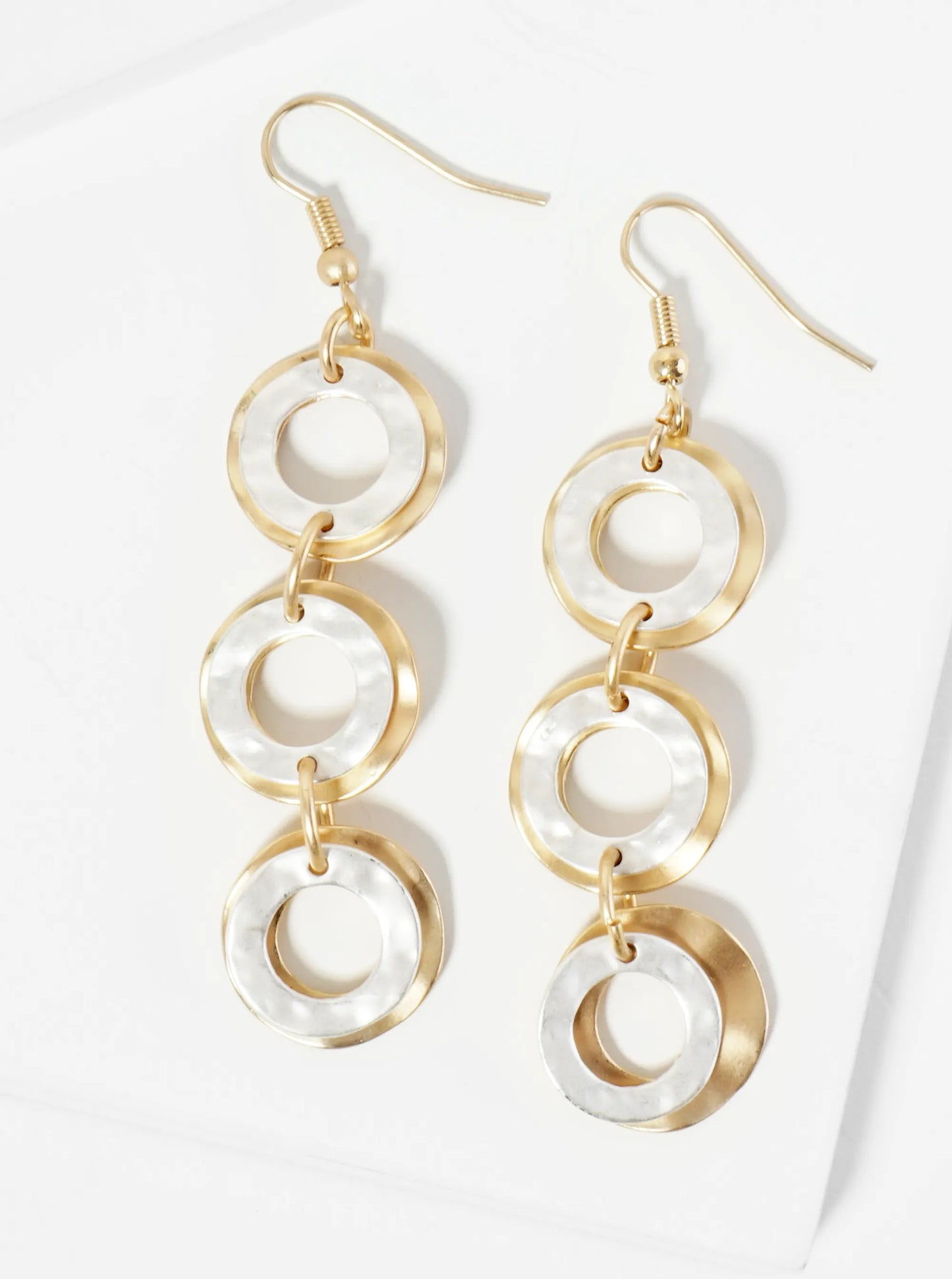 Dual-Tone Hammered Multi Circle Drop Dangle Earrings