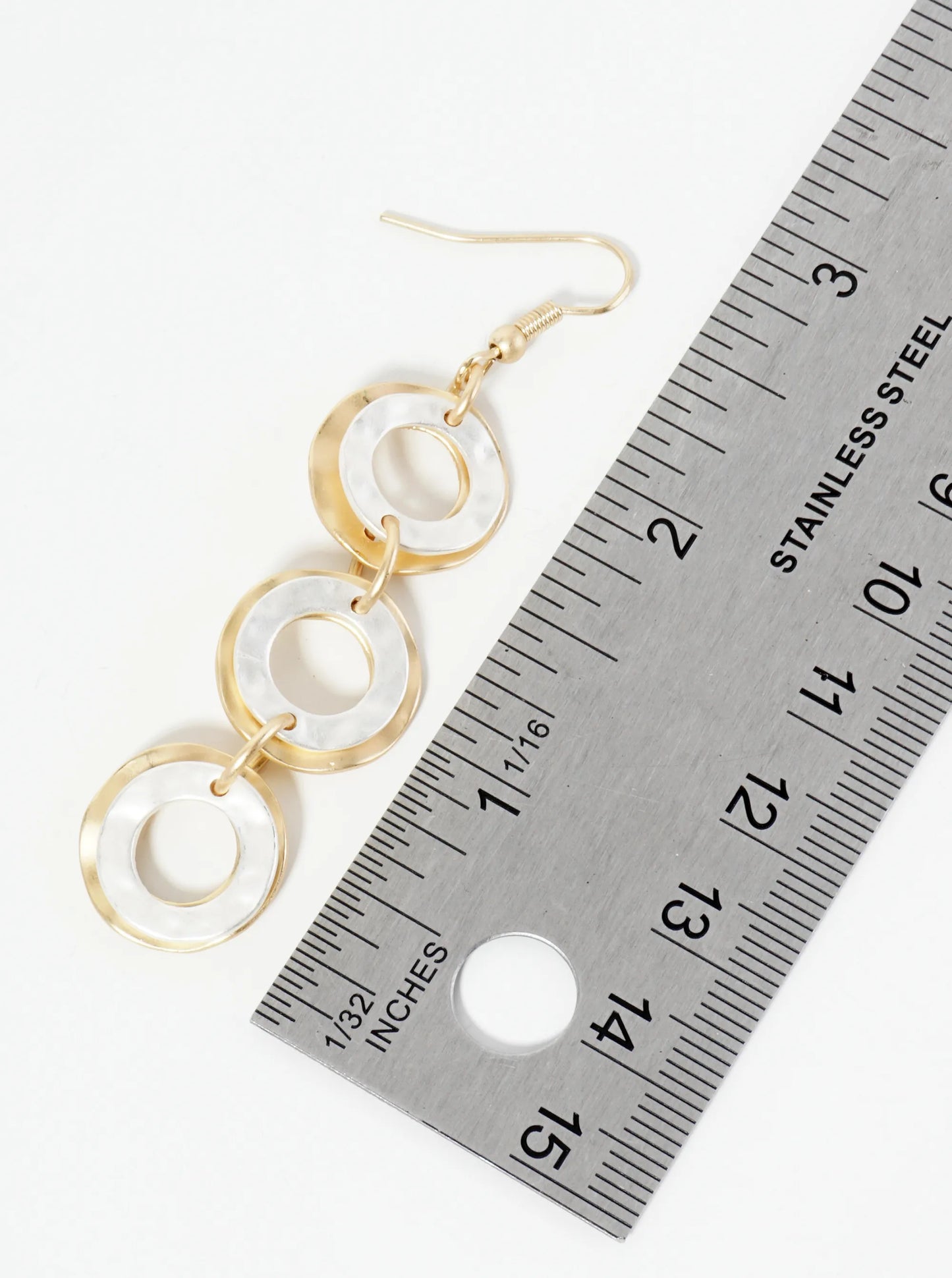 Dual-Tone Hammered Multi Circle Drop Dangle Earrings