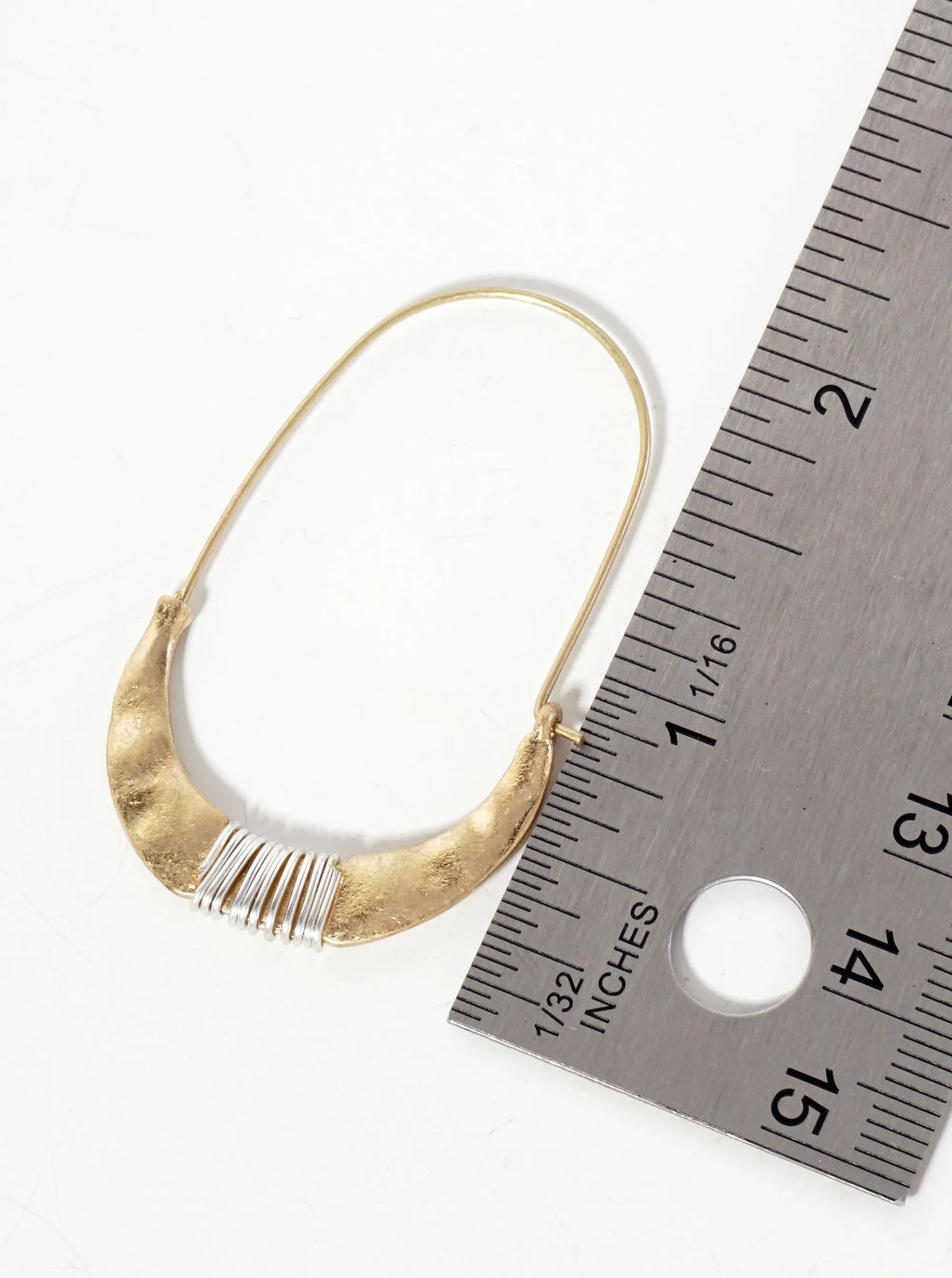 Dual-Tone Hammered-Texture Wire-Wrapped Oval-Shaped Hoop Earrings