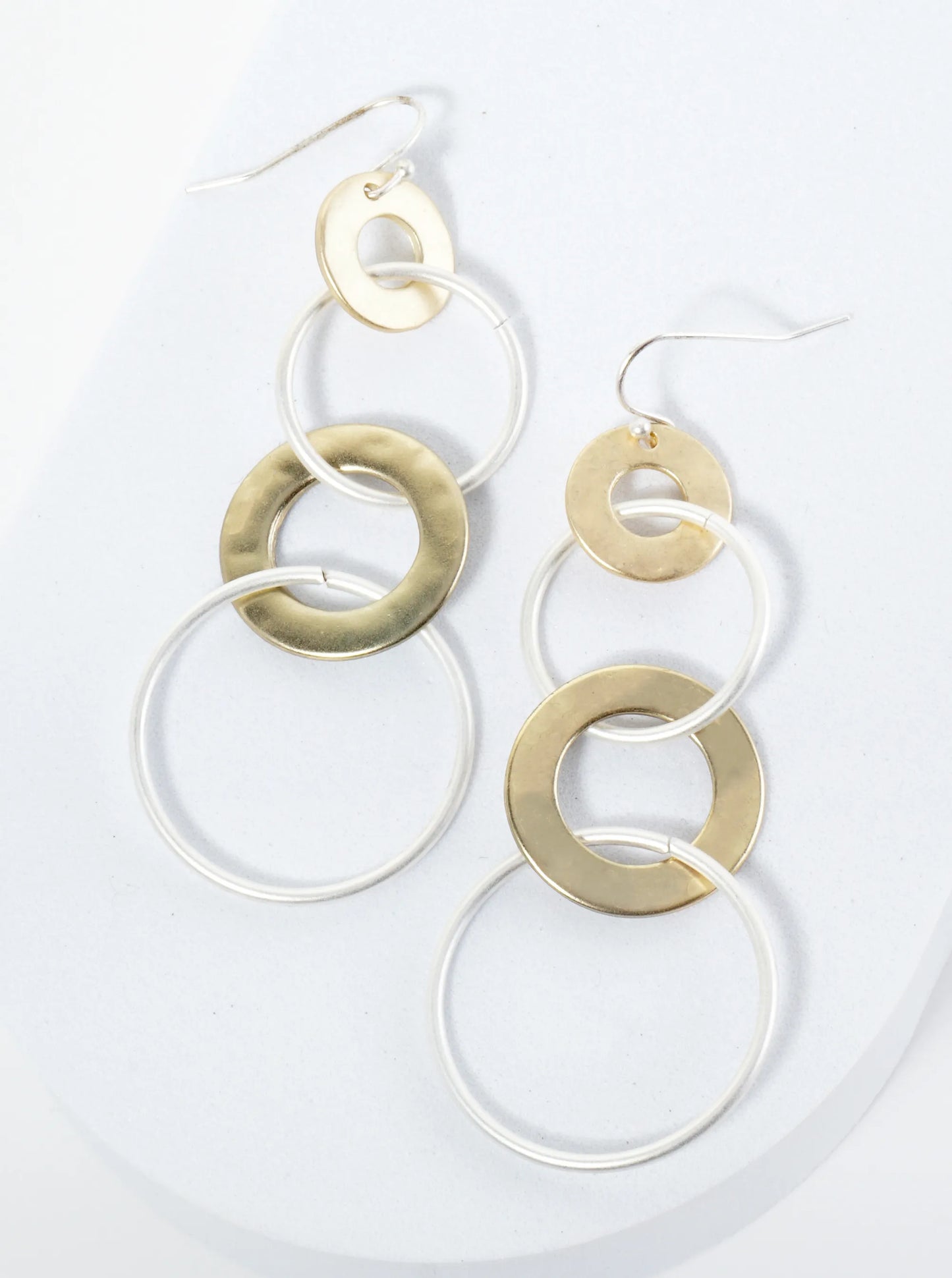Dual-Tone Linked Multi Circle Dangle Earrings