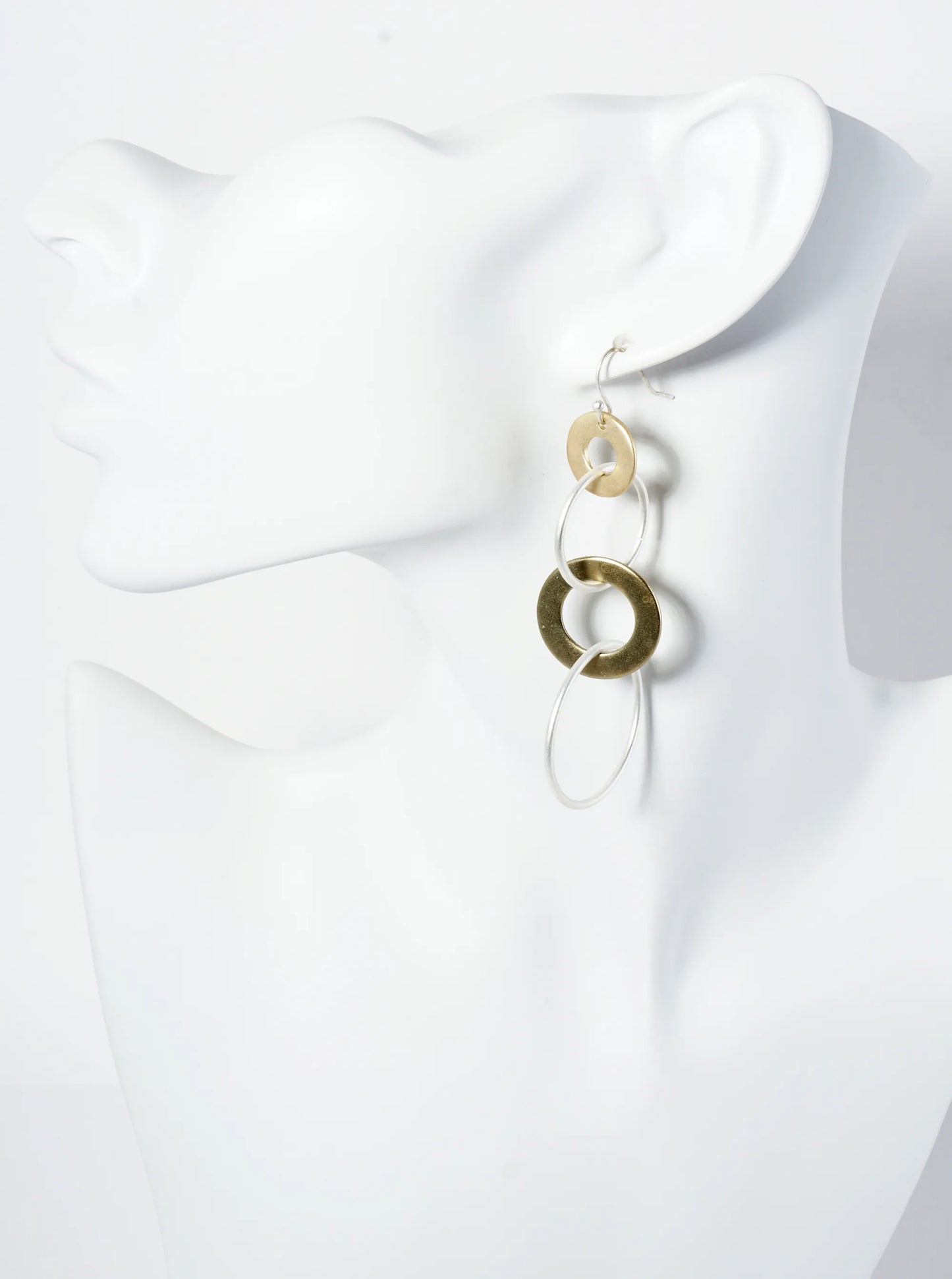 Dual-Tone Linked Multi Circle Dangle Earrings