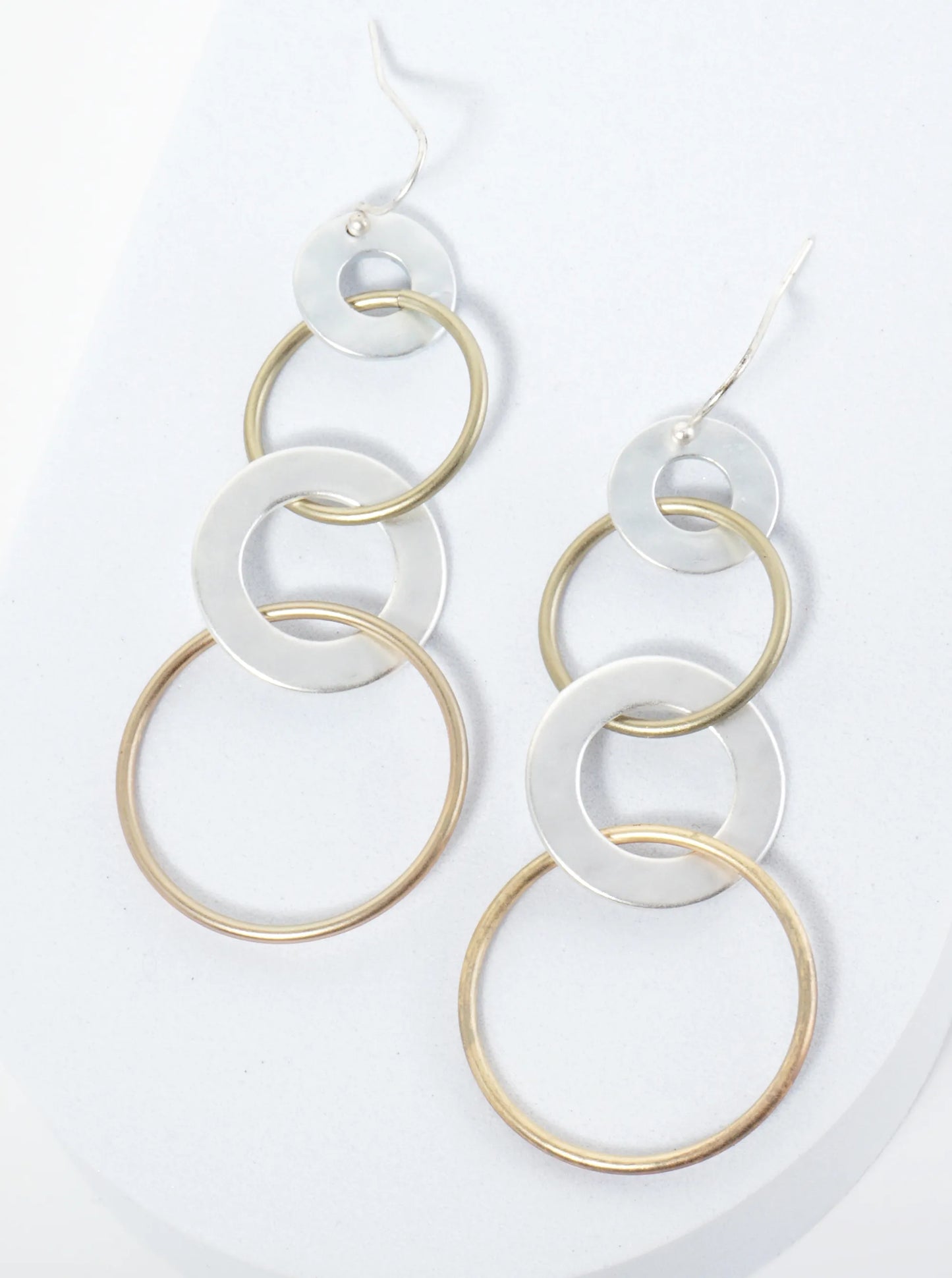 Dual-Tone Linked Multi Circle Dangle Earrings