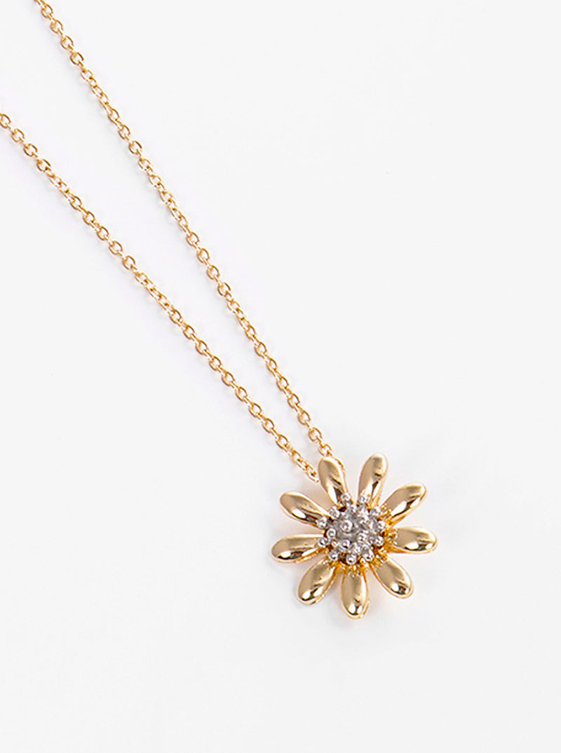 Dual-Tone Metal Flower Pendant Necklace