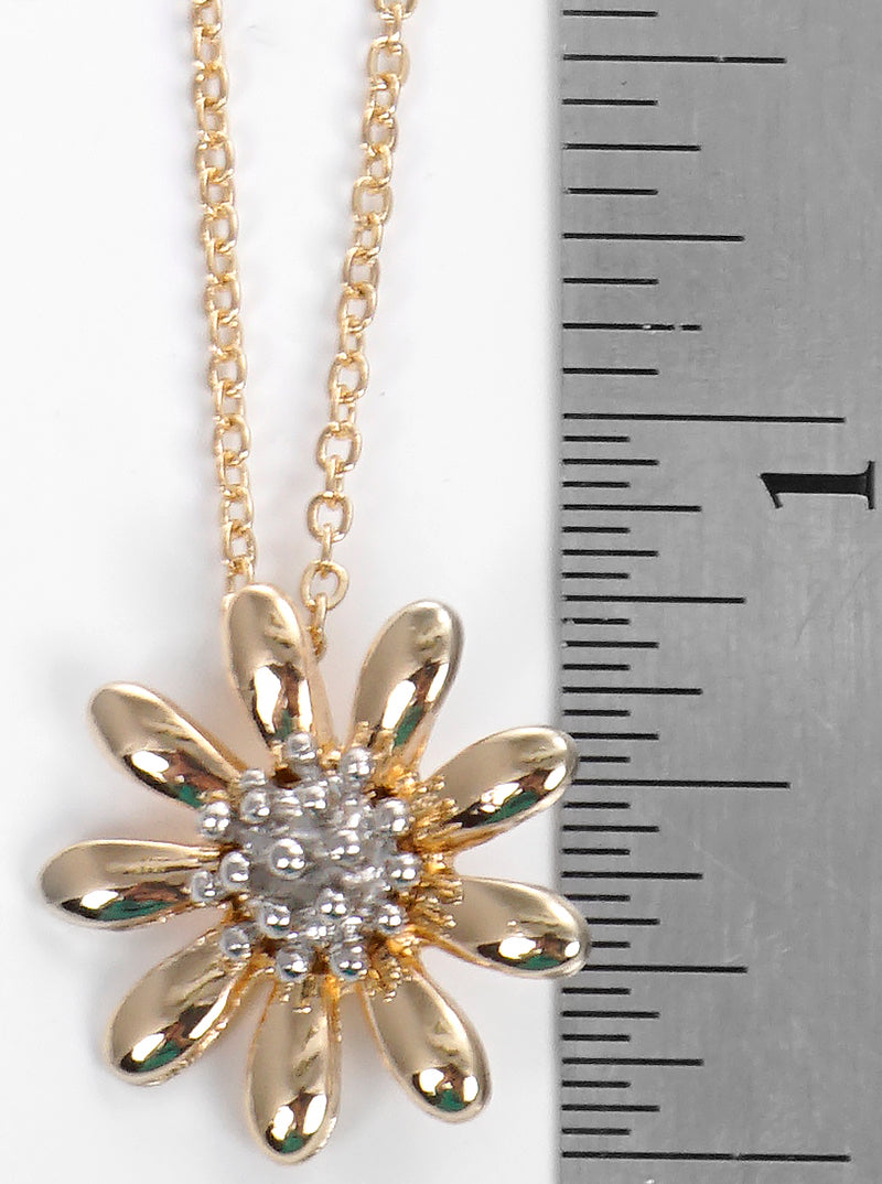 Dual-Tone Metal Flower Pendant Necklace