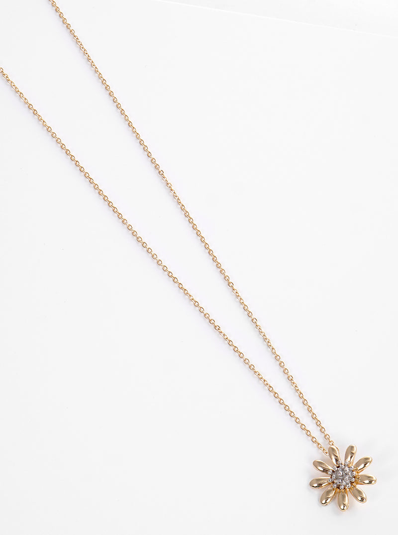 Dual-Tone Metal Flower Pendant Necklace