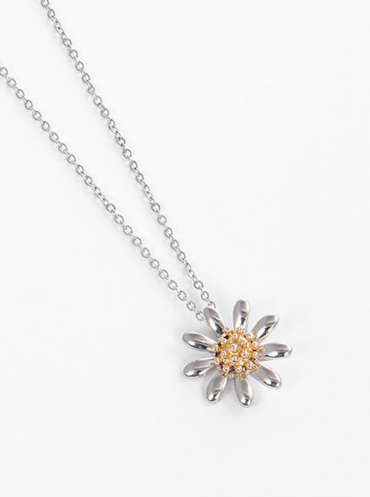 Dual-Tone Metal Flower Pendant Necklace