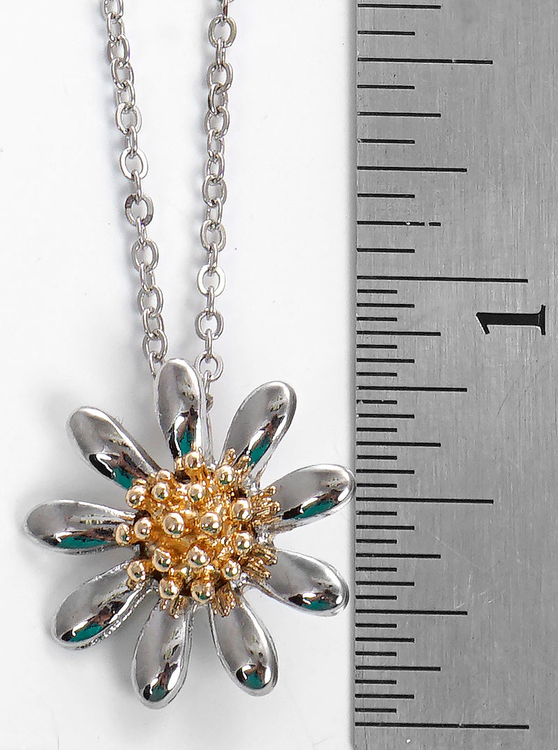 Dual-Tone Metal Flower Pendant Necklace