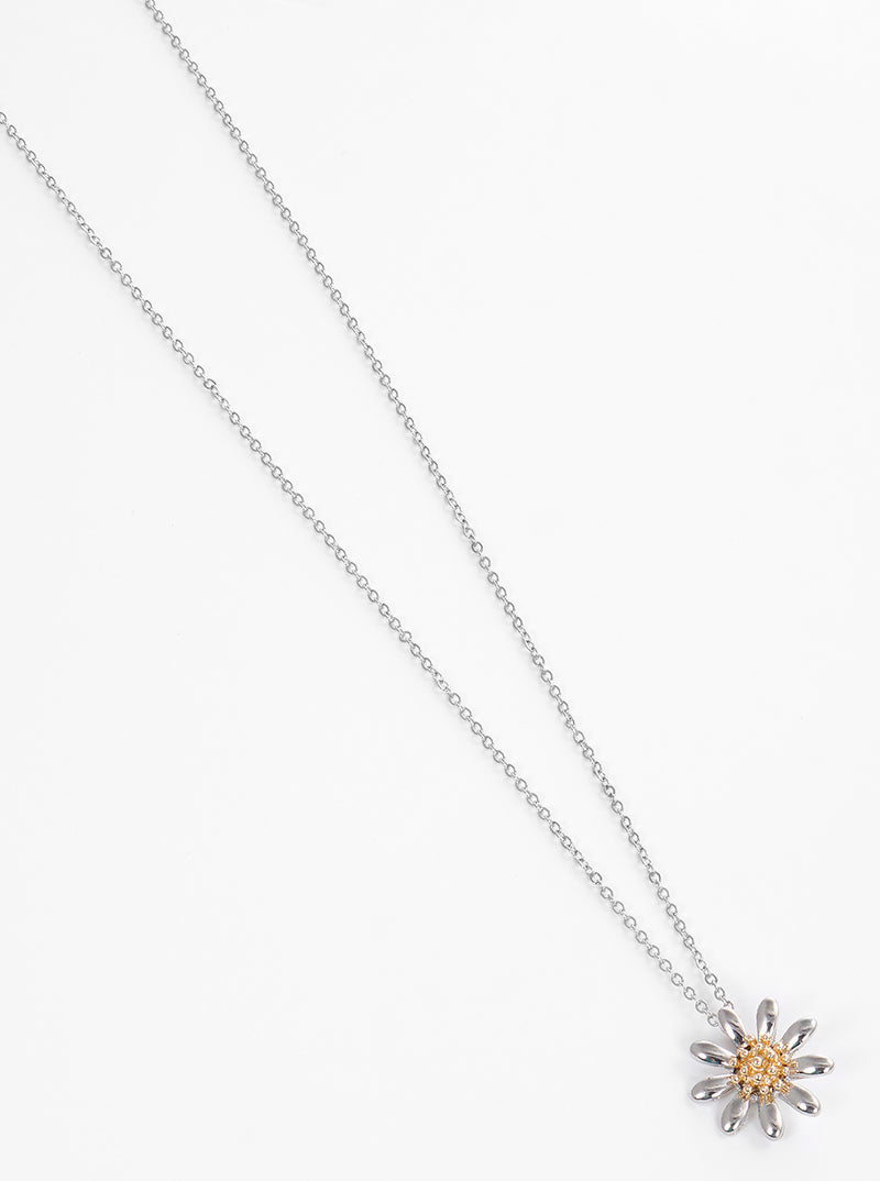 Dual-Tone Metal Flower Pendant Necklace