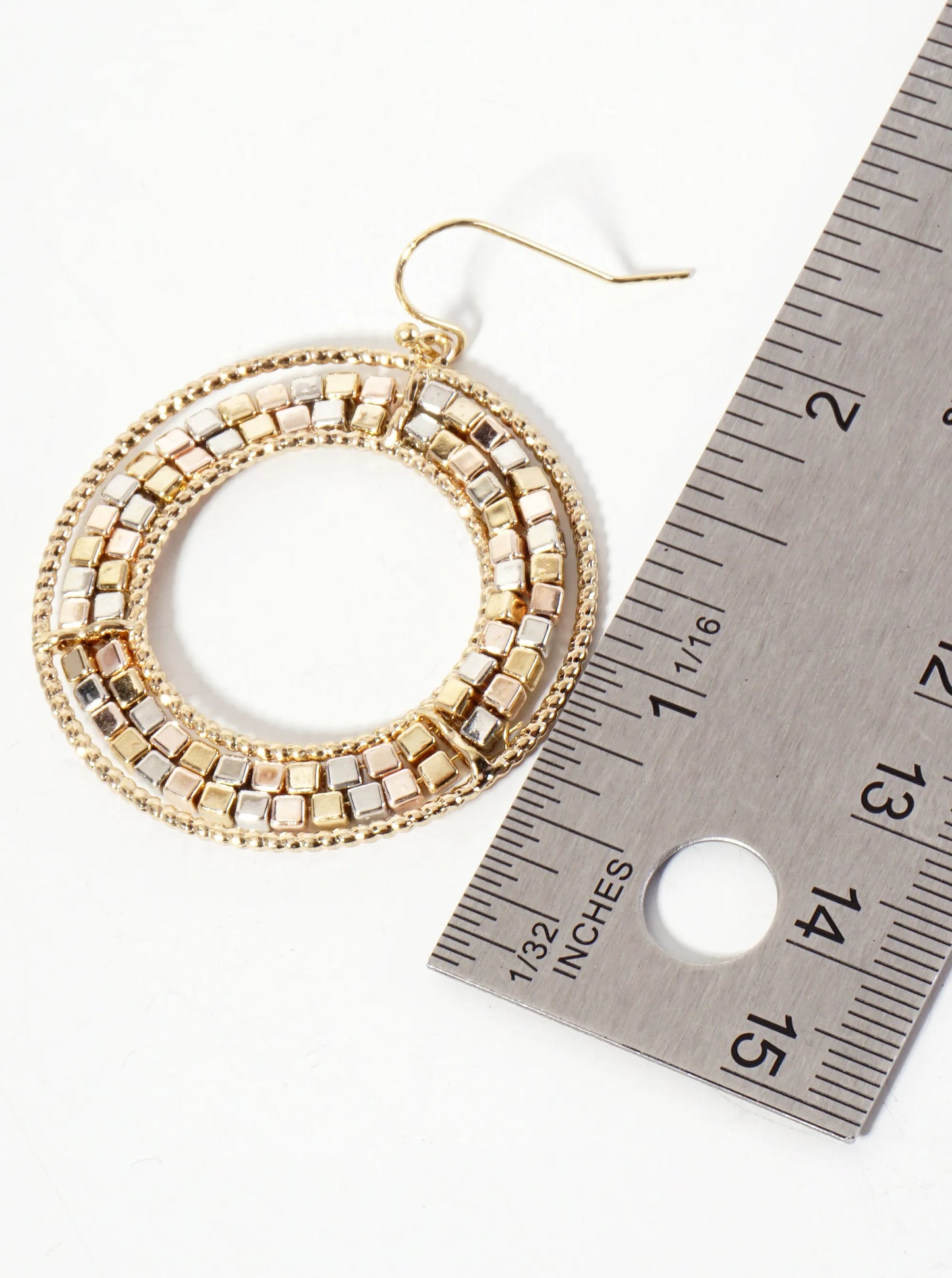 Dual-Tone Metallic-Beaded Circle Drop Earrings