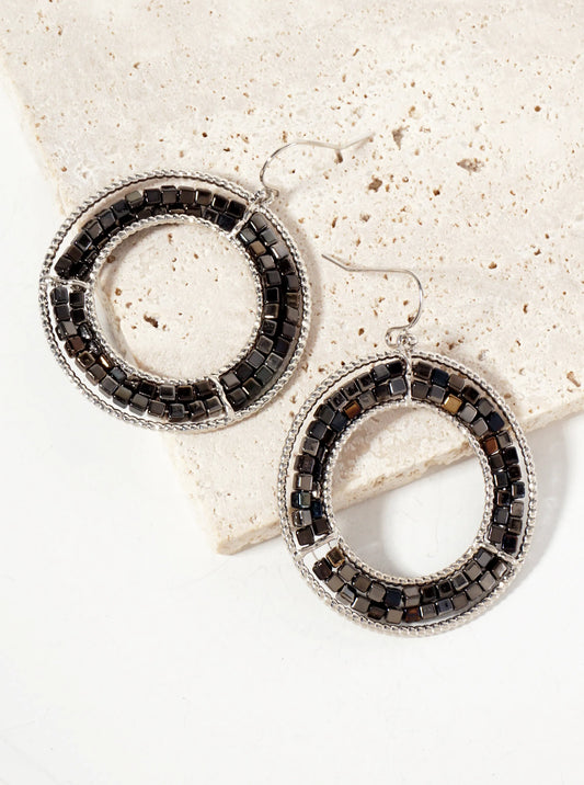 Dual-Tone Metallic-Beaded Circle Drop Earrings