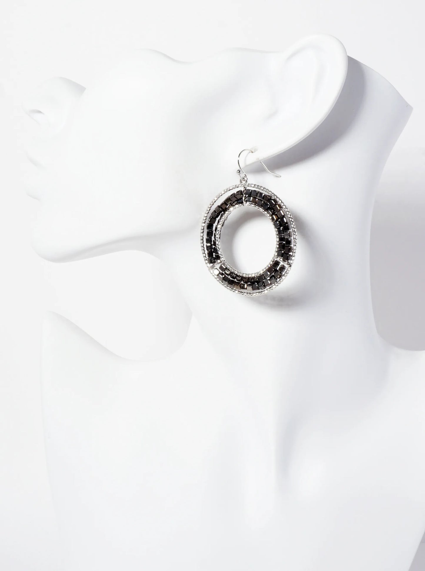 Dual-Tone Metallic-Beaded Circle Drop Earrings