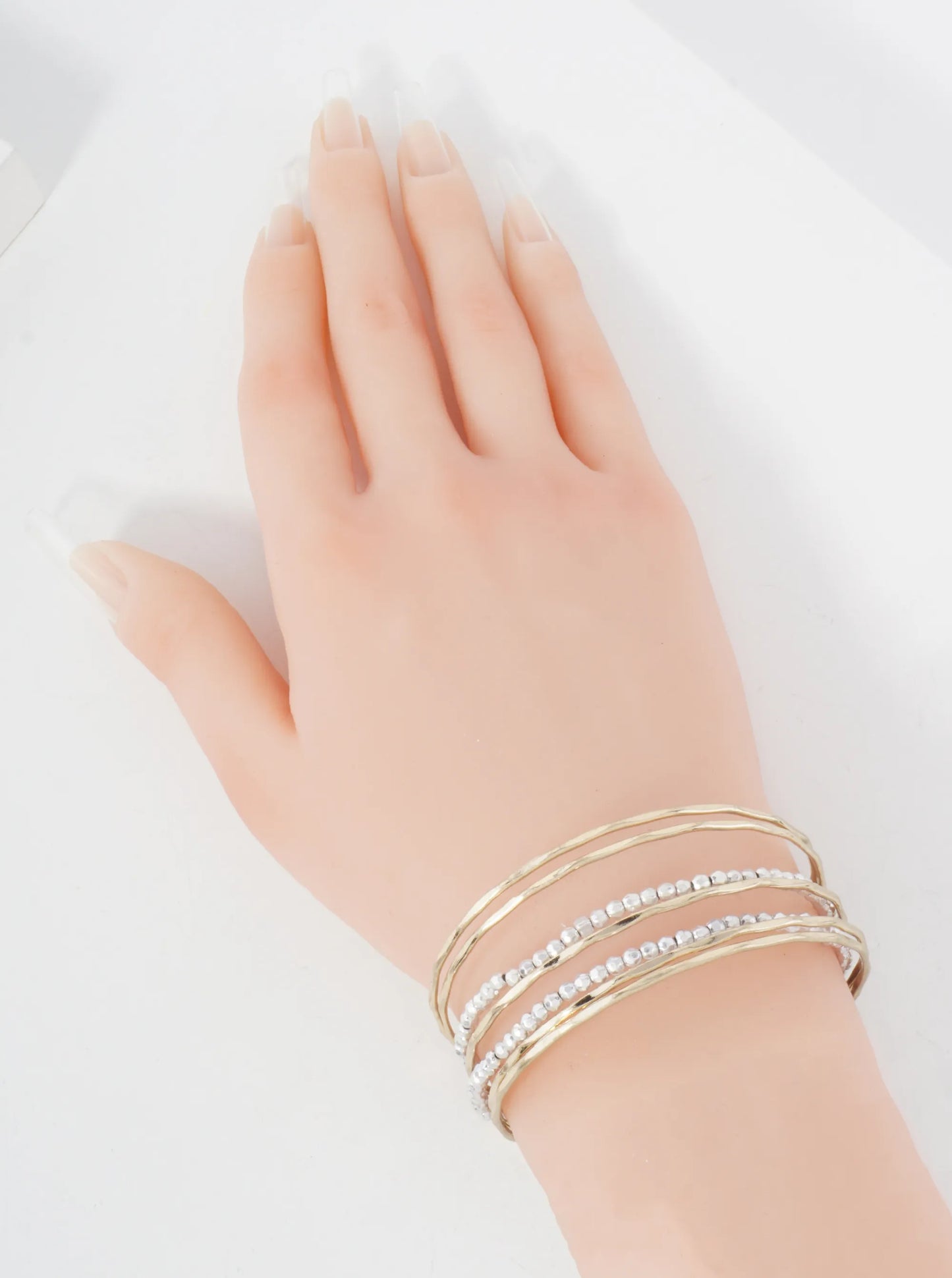 Dual-Tone Metallic-Beaded Multi Layered Open Cuff Bracelet