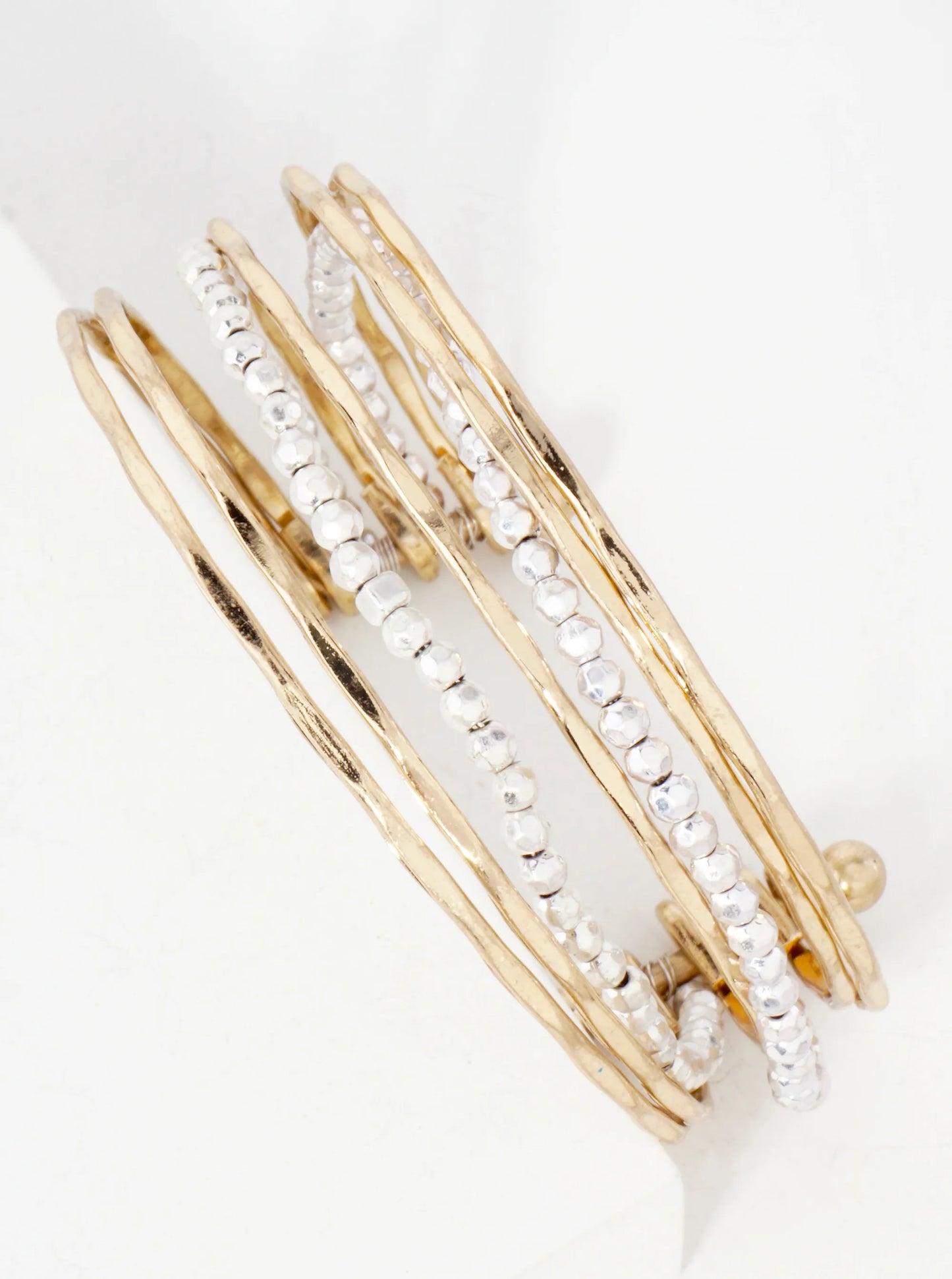 Dual-Tone Metallic-Beaded Multi Layered Open Cuff Bracelet