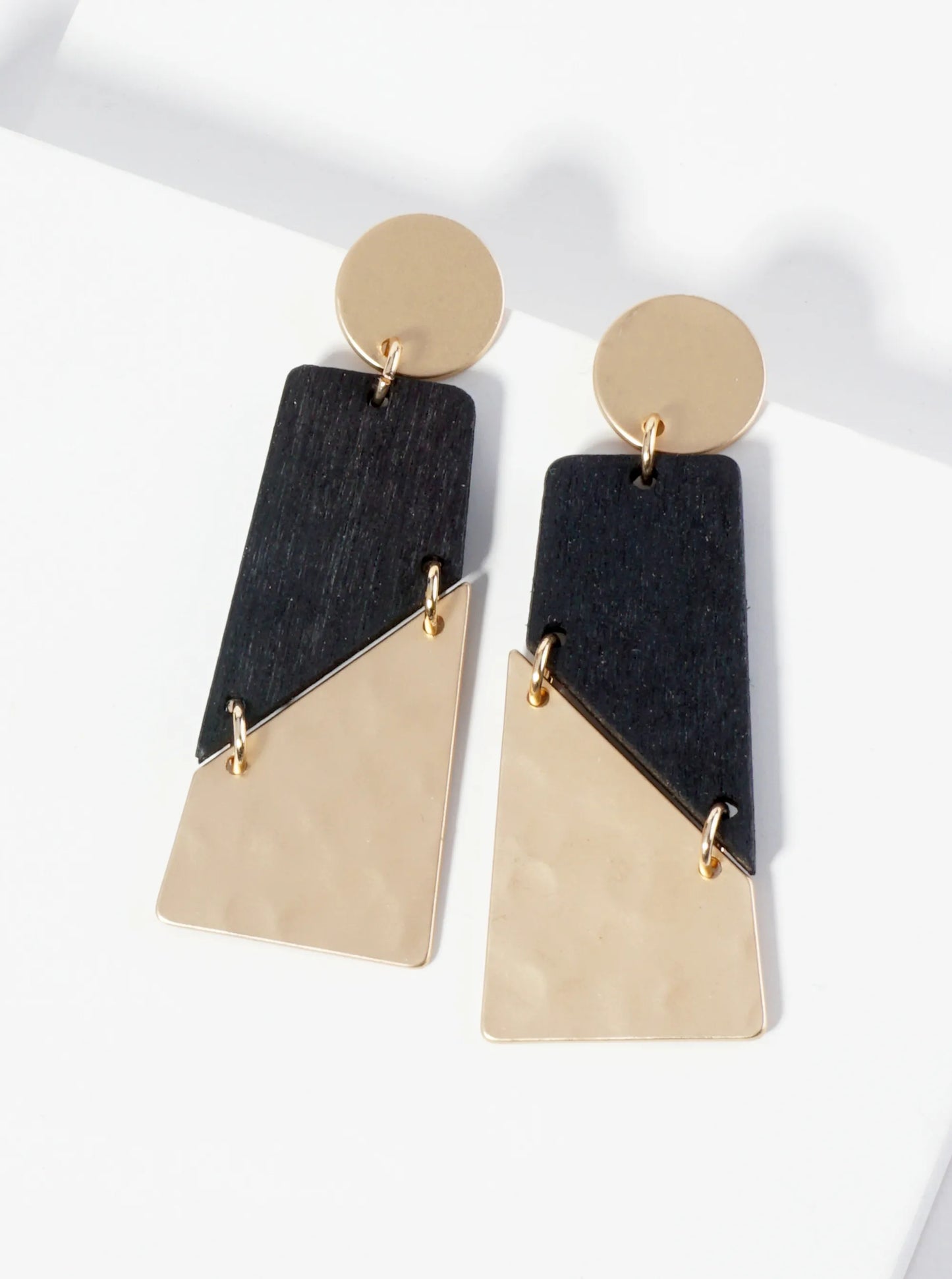 Dual-Tone Rectangular Diagonal Cut Statement Post Earrings
