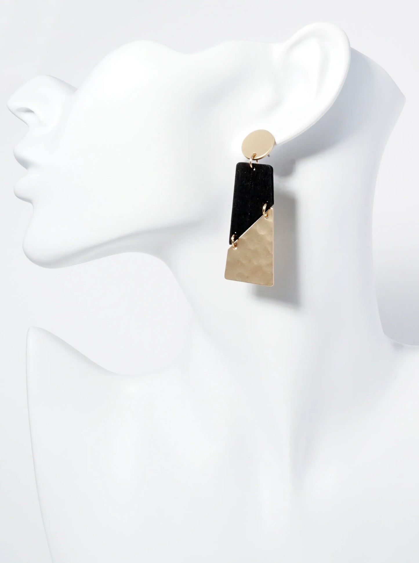 Dual-Tone Rectangular Diagonal Cut Statement Post Earrings