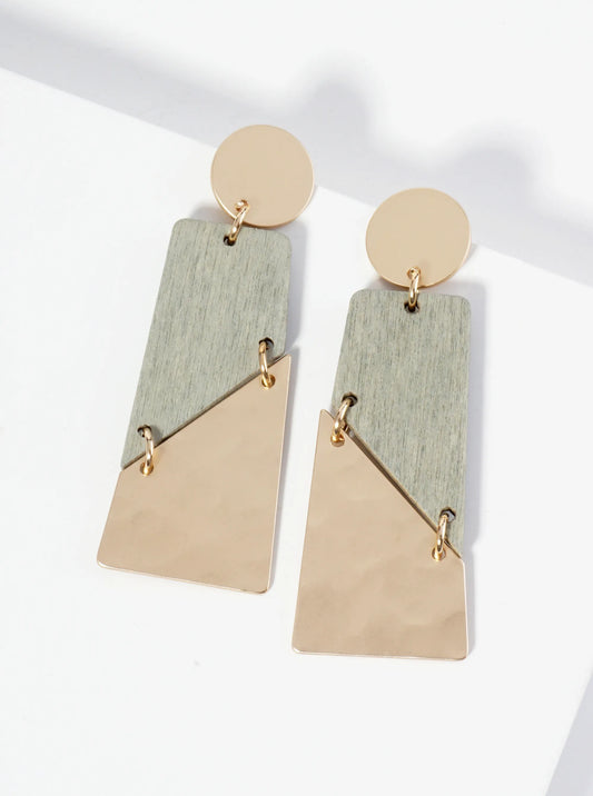 Dual-Tone Rectangular Diagonal Cut Statement Post Earrings