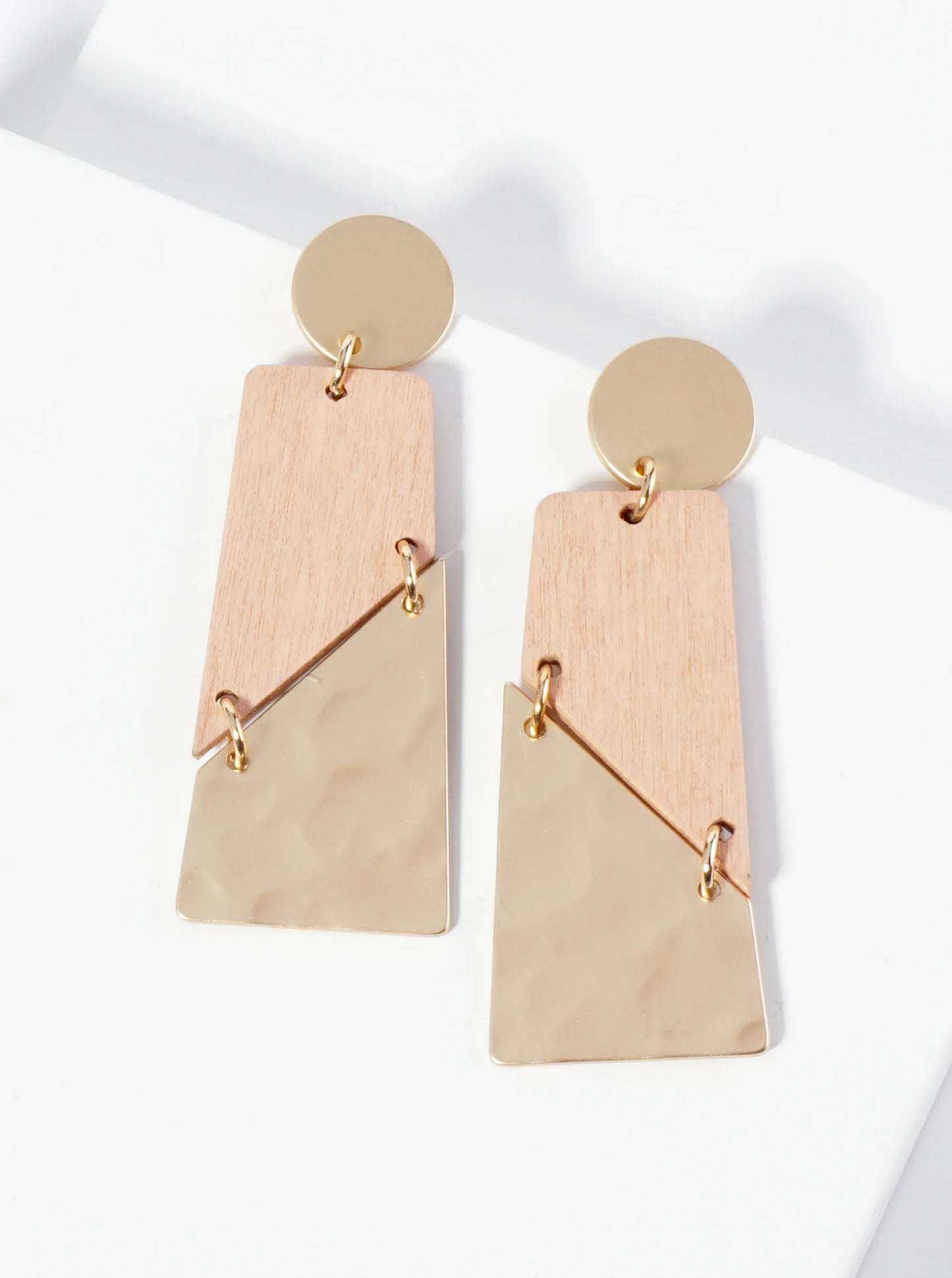 Dual-Tone Rectangular Diagonal Cut Statement Post Earrings