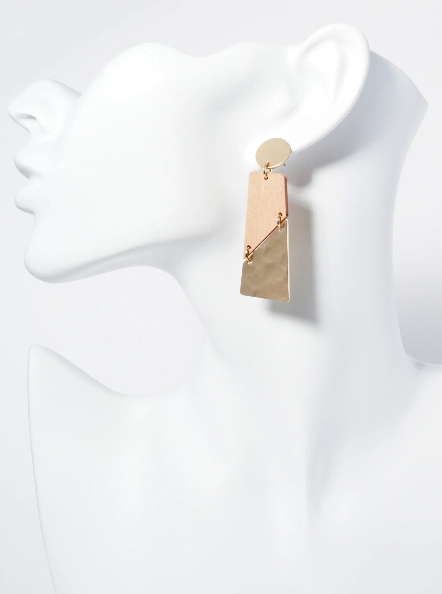 Dual-Tone Rectangular Diagonal Cut Statement Post Earrings