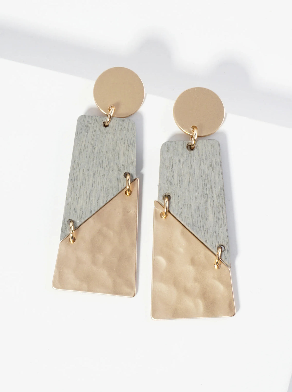 Dual-Tone Rectangular Diagonal Cut Statement Post Earrings