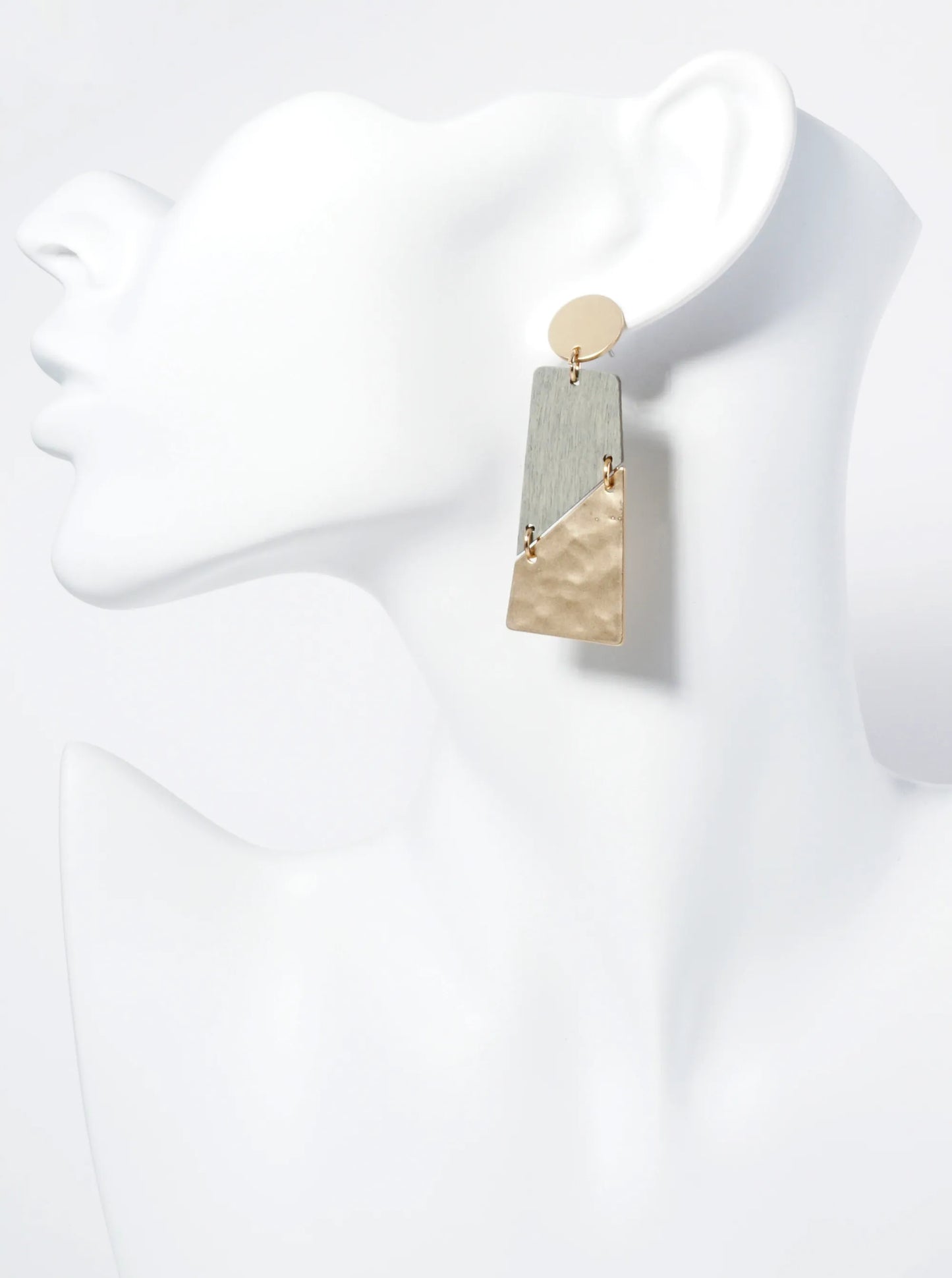 Dual-Tone Rectangular Diagonal Cut Statement Post Earrings