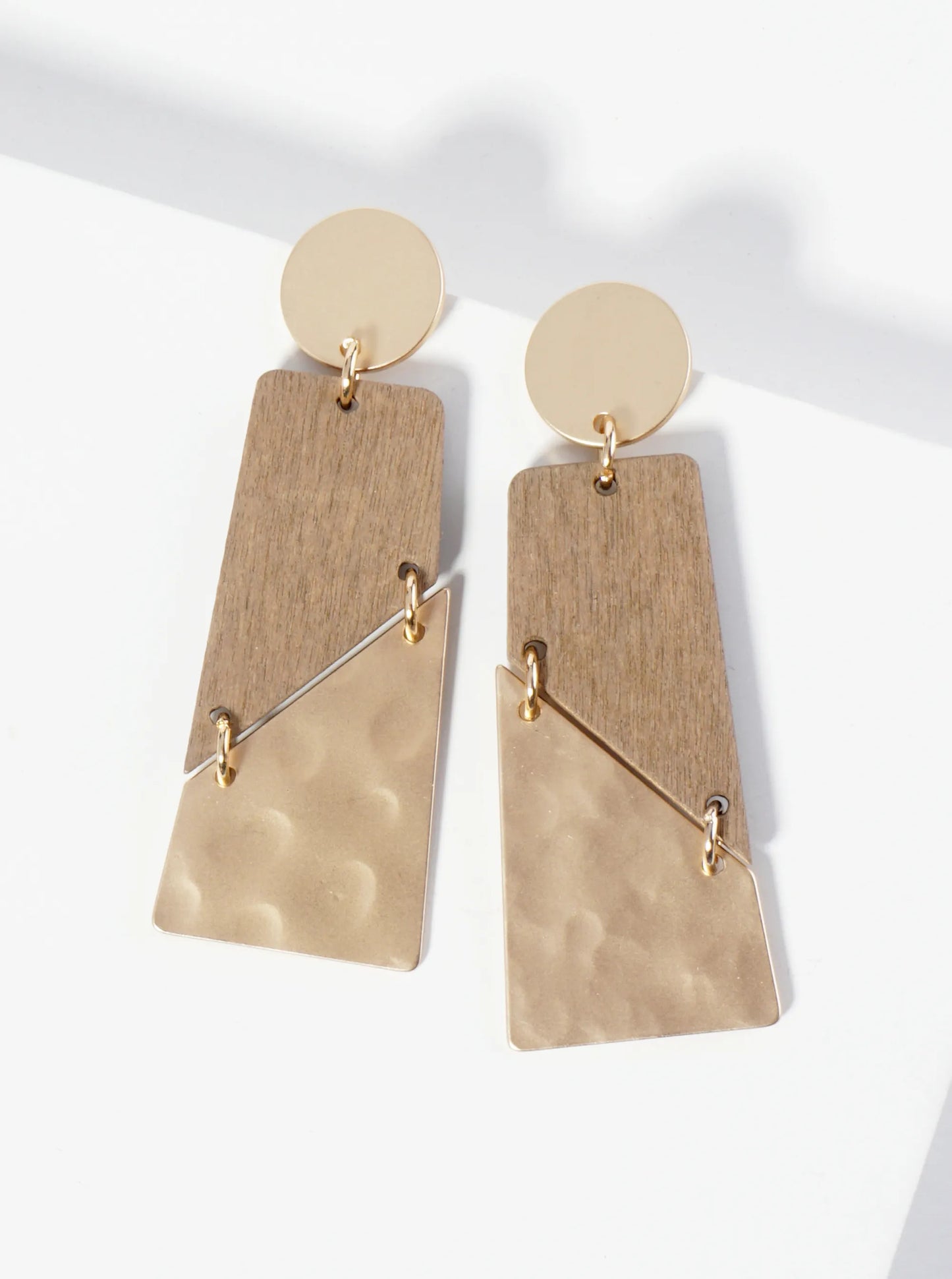 Dual-Tone Rectangular Diagonal Cut Statement Post Earrings