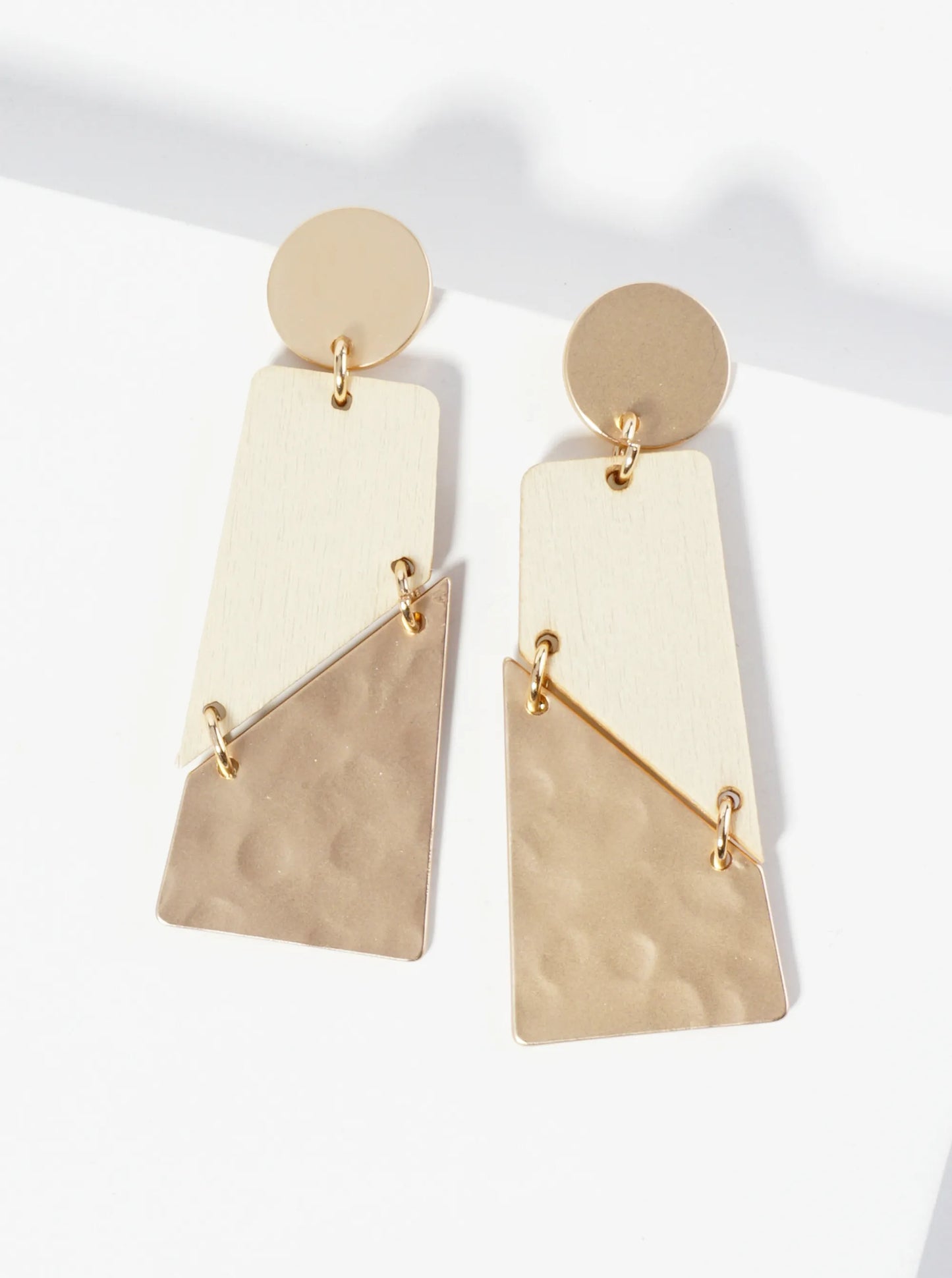 Dual-Tone Rectangular Diagonal Cut Statement Post Earrings