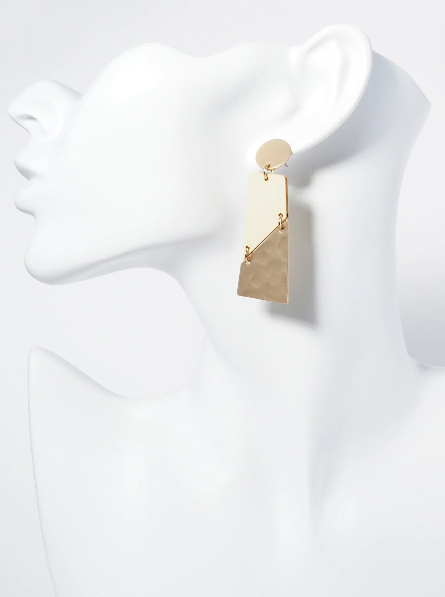 Dual-Tone Rectangular Diagonal Cut Statement Post Earrings