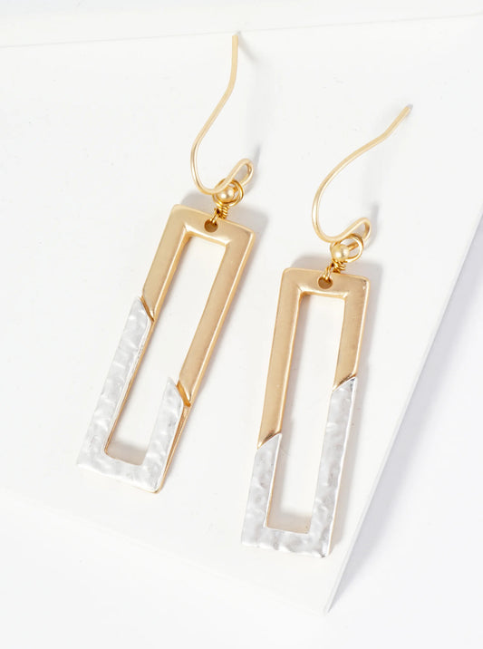 Dual-Tone Textured Rectangle Drop Earrings
