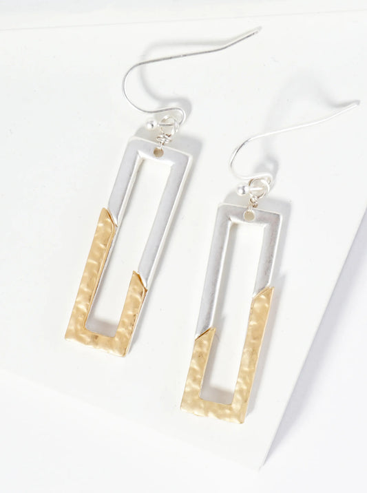 Dual-Tone Textured Rectangle Drop Earrings