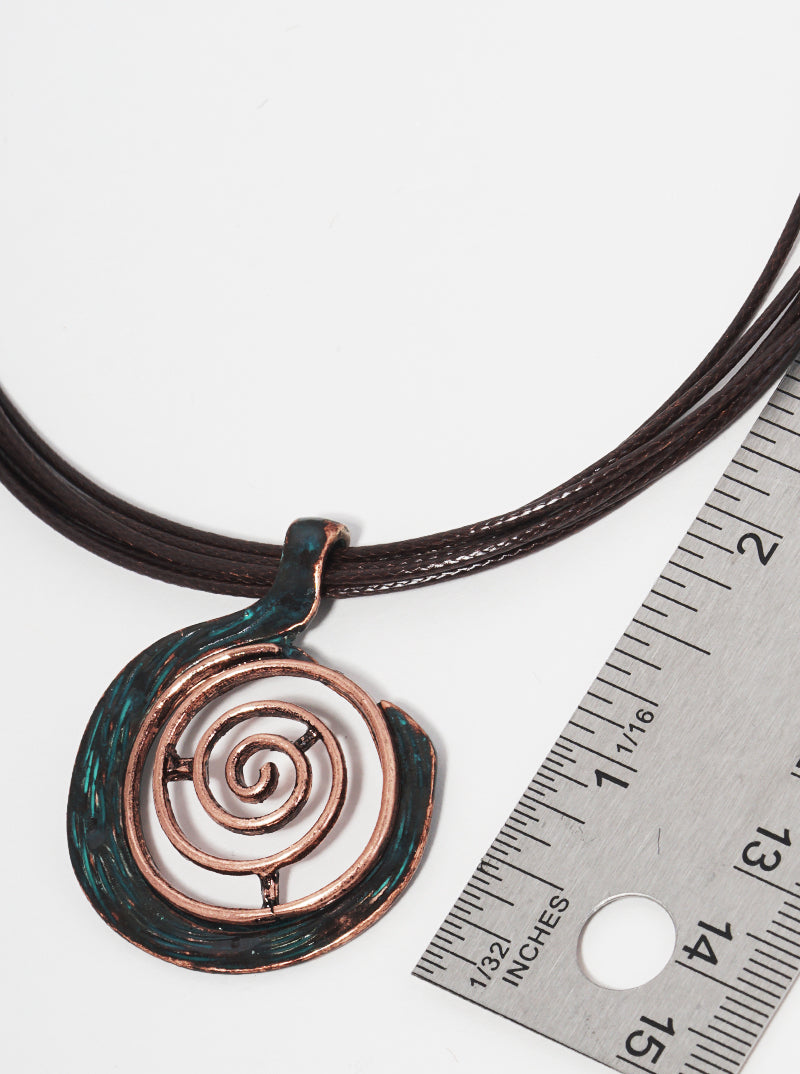 Dual-Tone Textured Spiral Pendant Layered Leatherette Necklace Set-with-Earrings