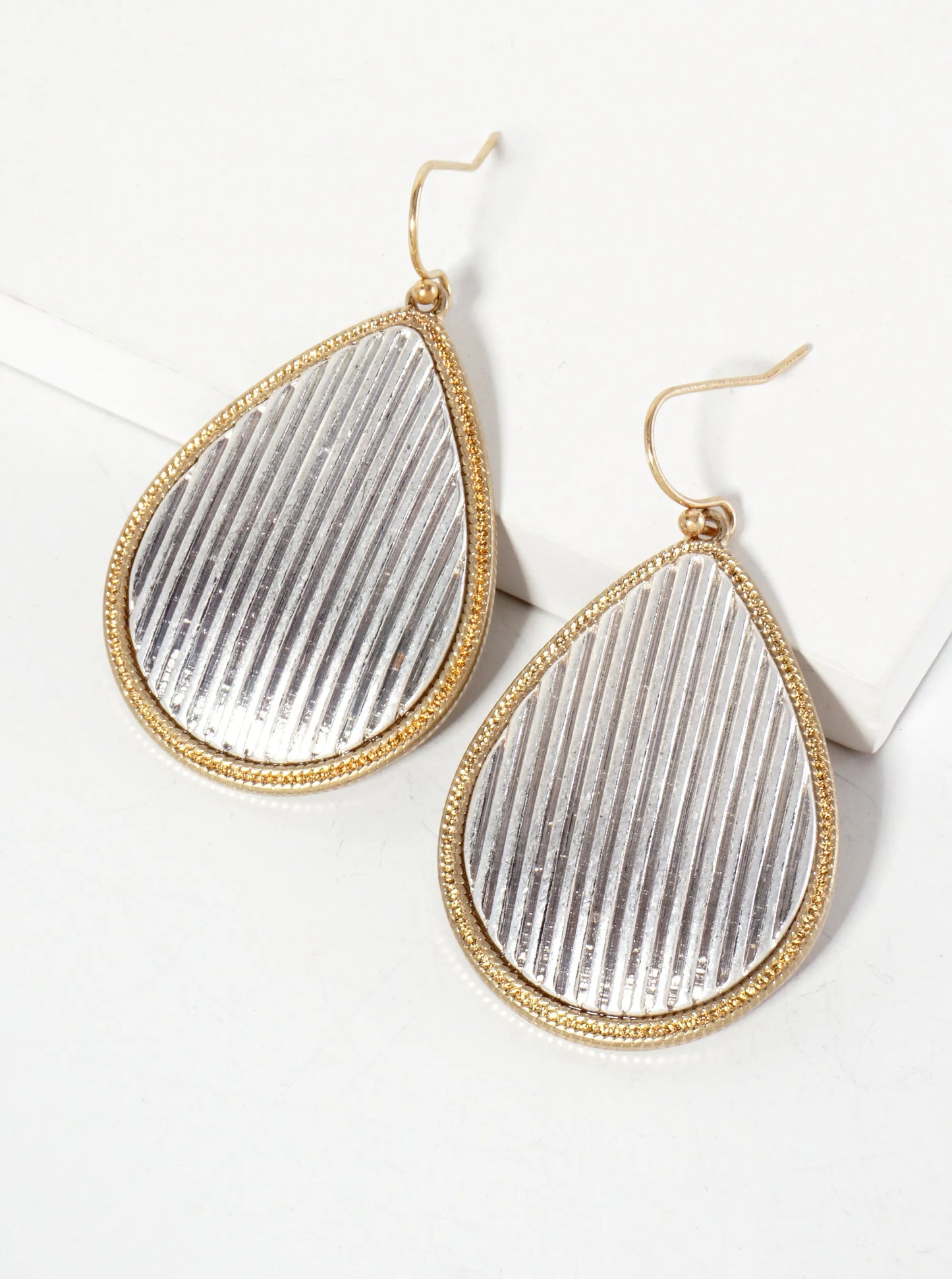 Dual-Tone Textured Teardrop Dangle Earrings