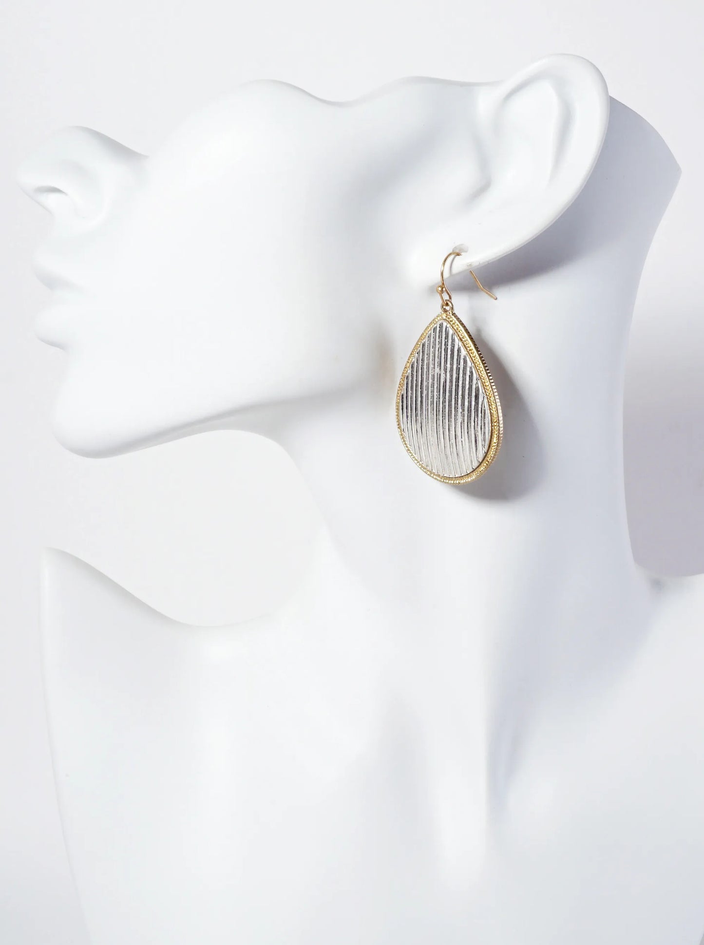 Dual-Tone Textured Teardrop Dangle Earrings