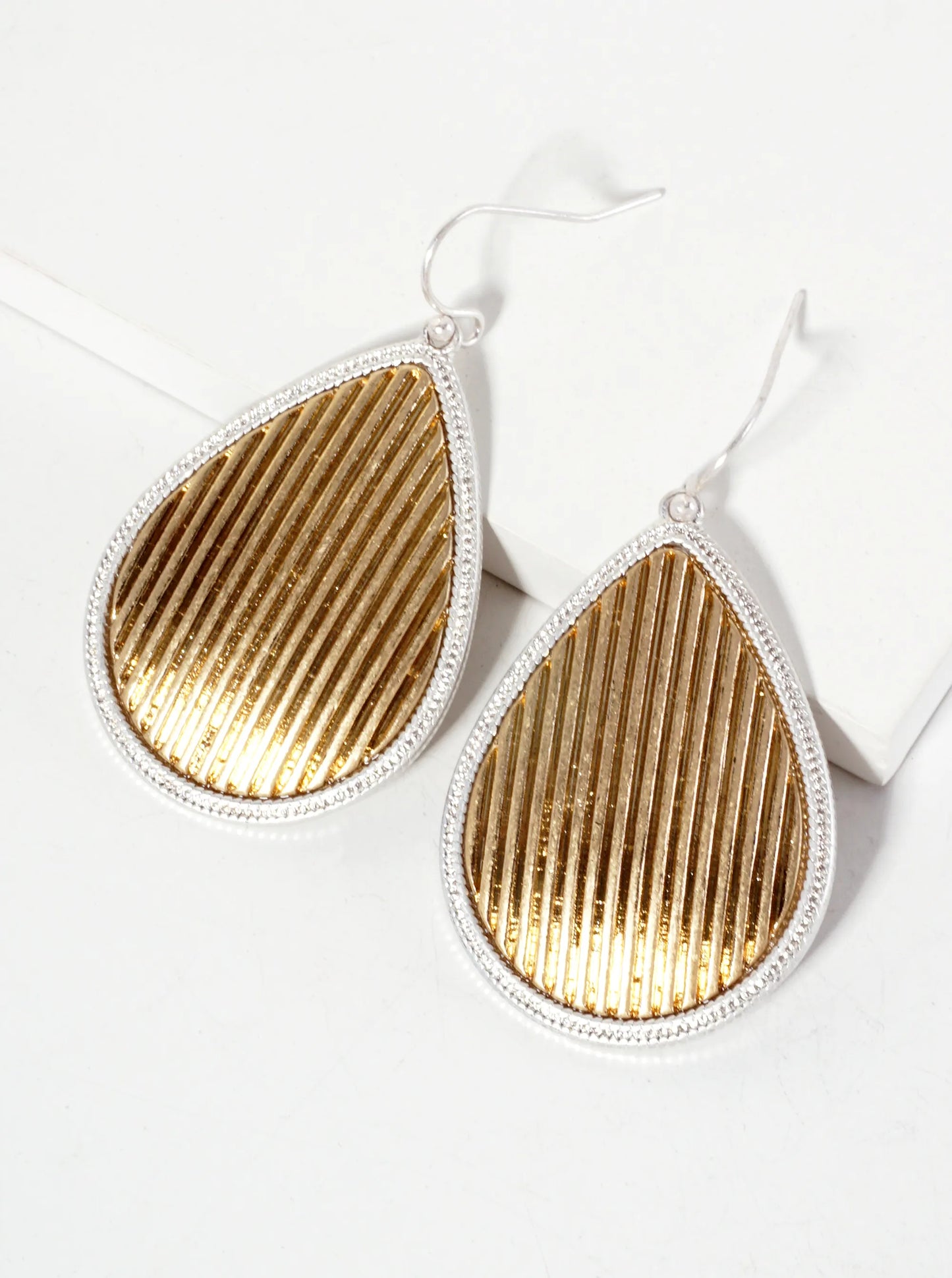 Dual-Tone Textured Teardrop Dangle Earrings