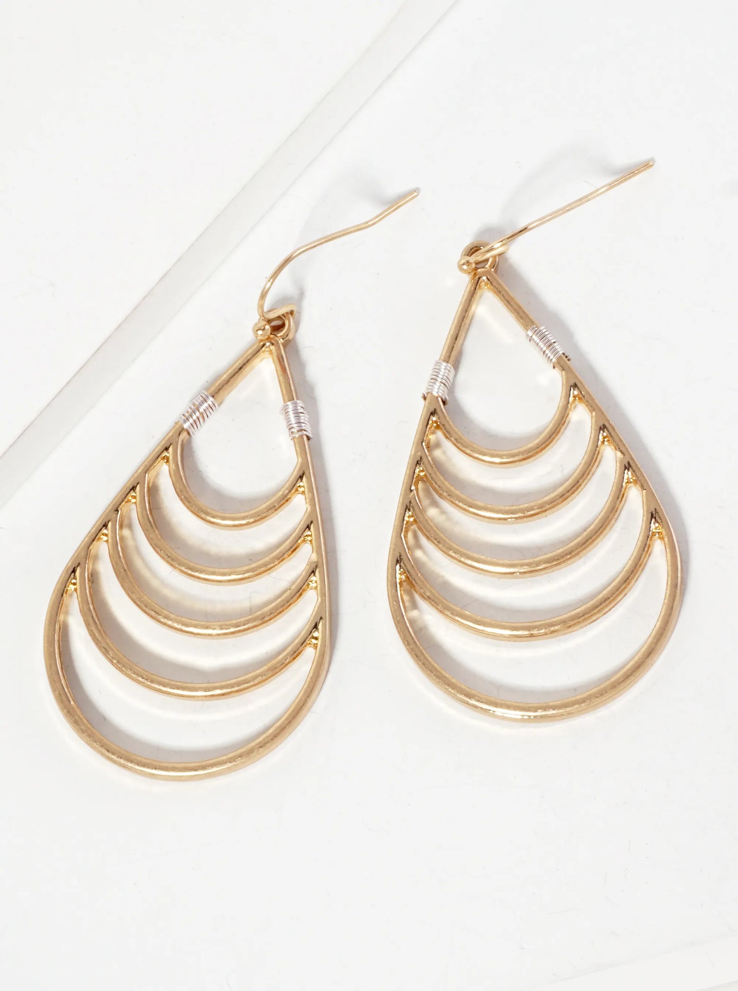 Dual-Tone Wire-Wrapped Consecutive Teardrop Design Dangle Earrings