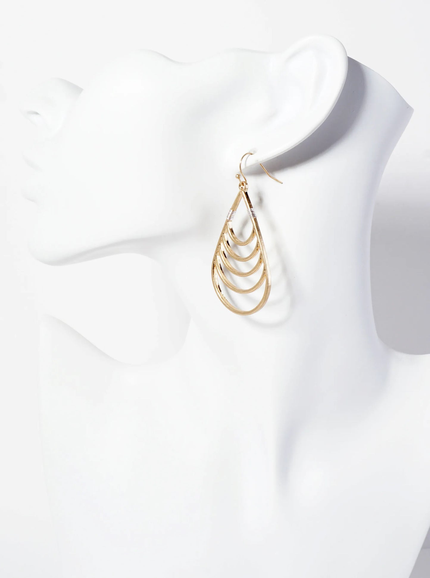 Dual-Tone Wire-Wrapped Consecutive Teardrop Design Dangle Earrings