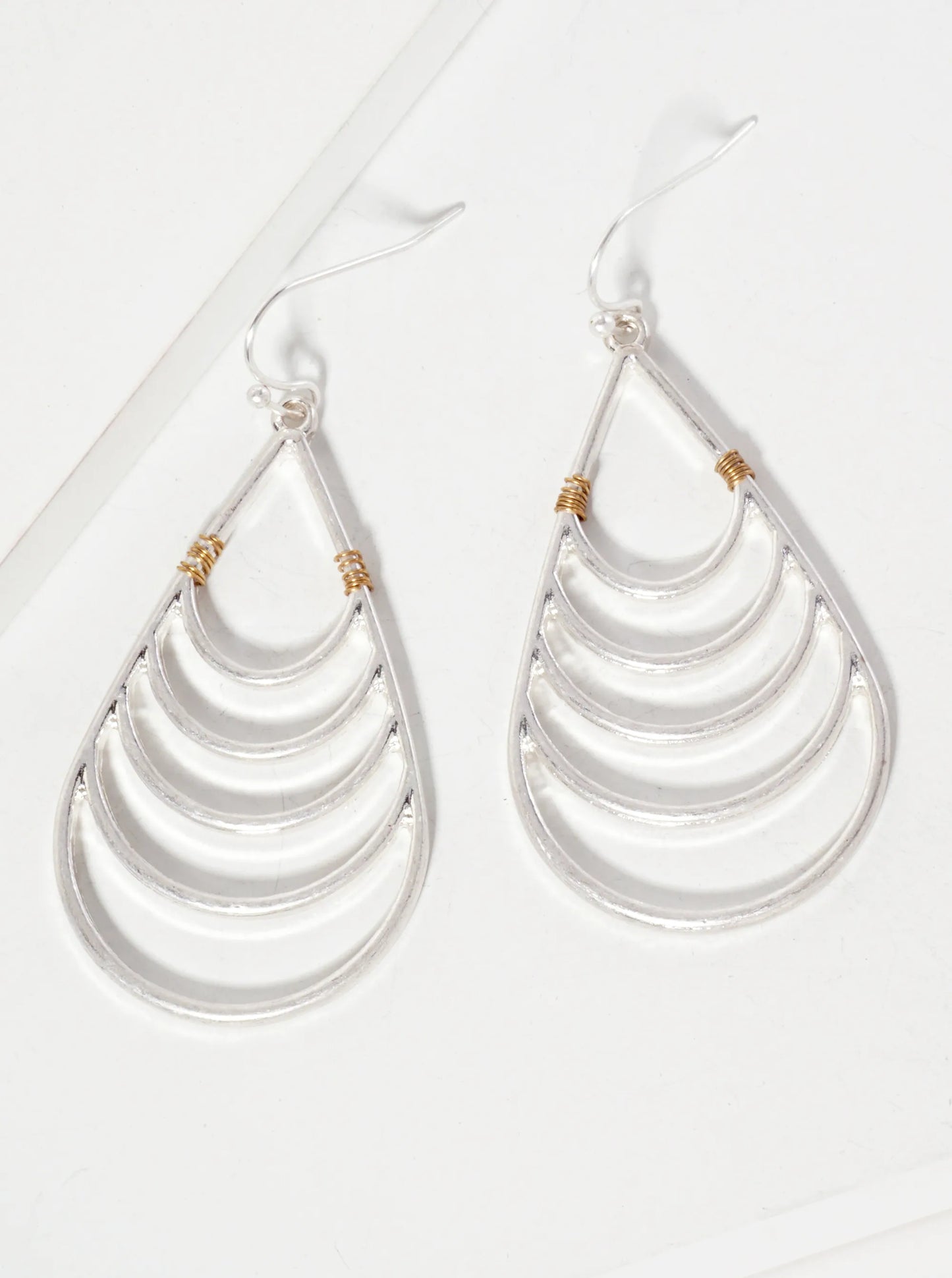 Dual-Tone Wire-Wrapped Consecutive Teardrop Design Dangle Earrings