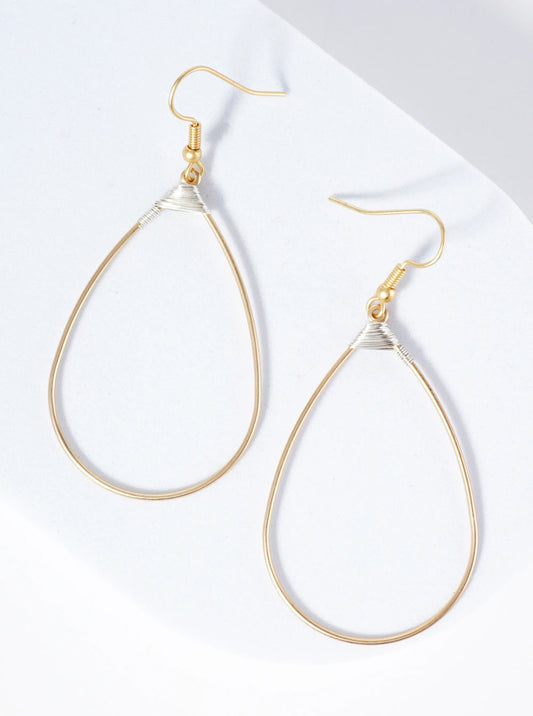 Dual-Tone Wire Wrapped Teardrop Dangle Earrings