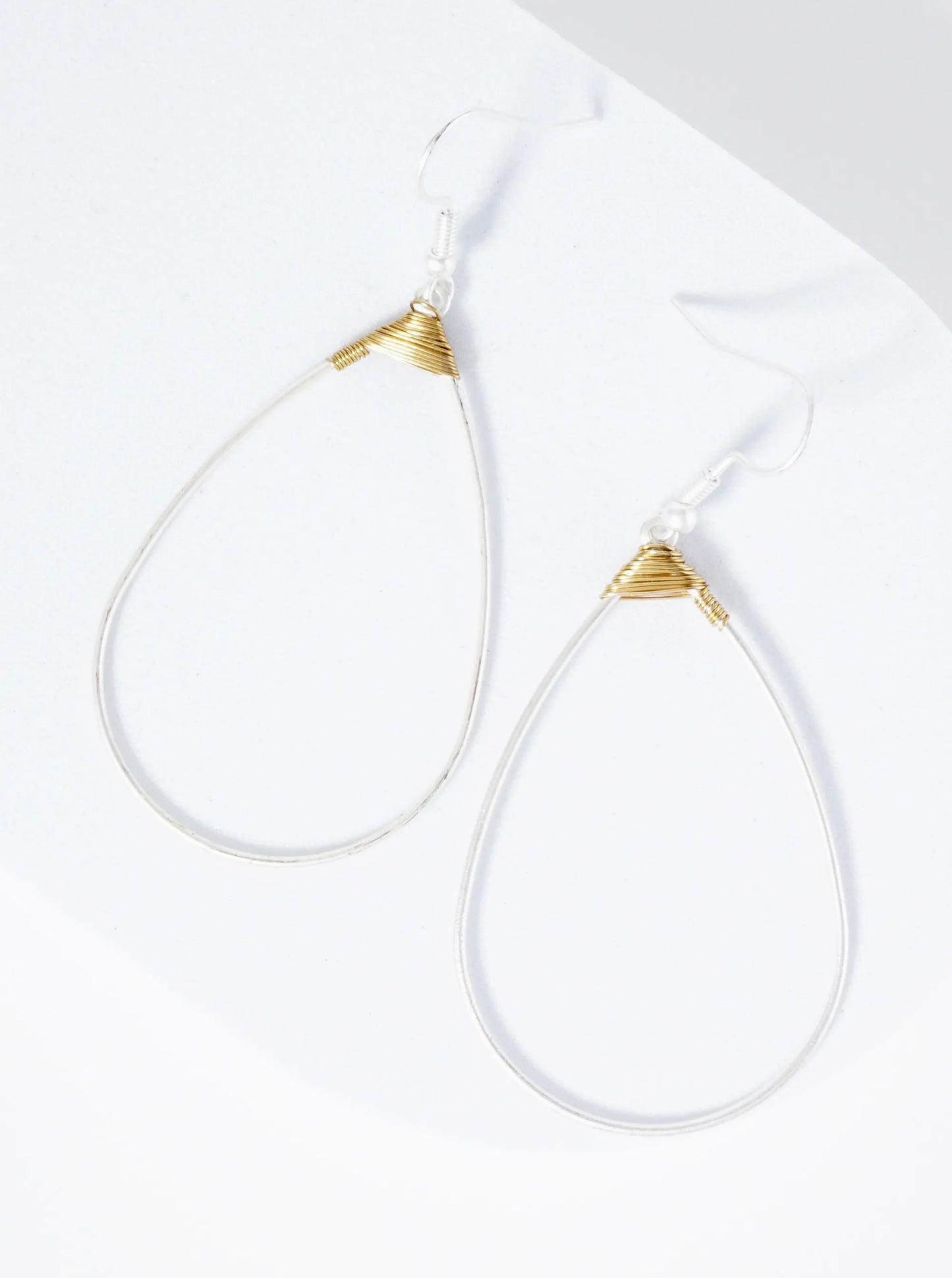Dual-Tone Wire Wrapped Teardrop Dangle Earrings