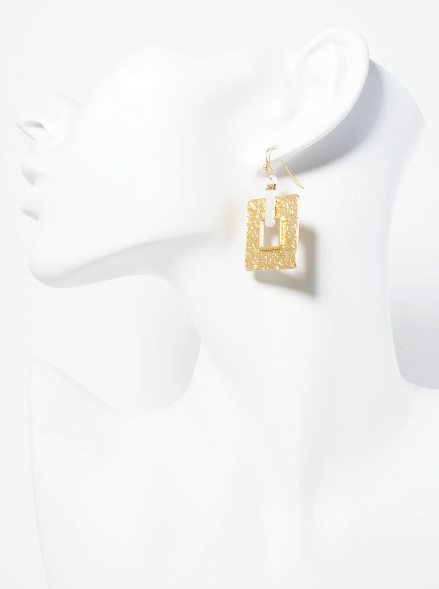 Dual-Tone Wire Wrapped Textured Square Drop Geometric Dangle Earrings