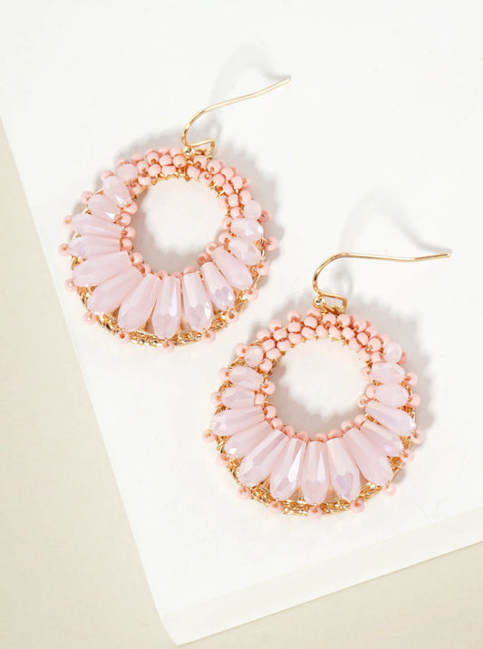 Dynamic Glass Beads Wire-Wrapped Round Dangle Earrings
