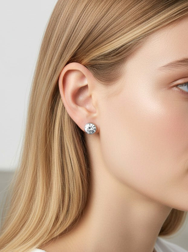 Polished Crystal Stud Earrings